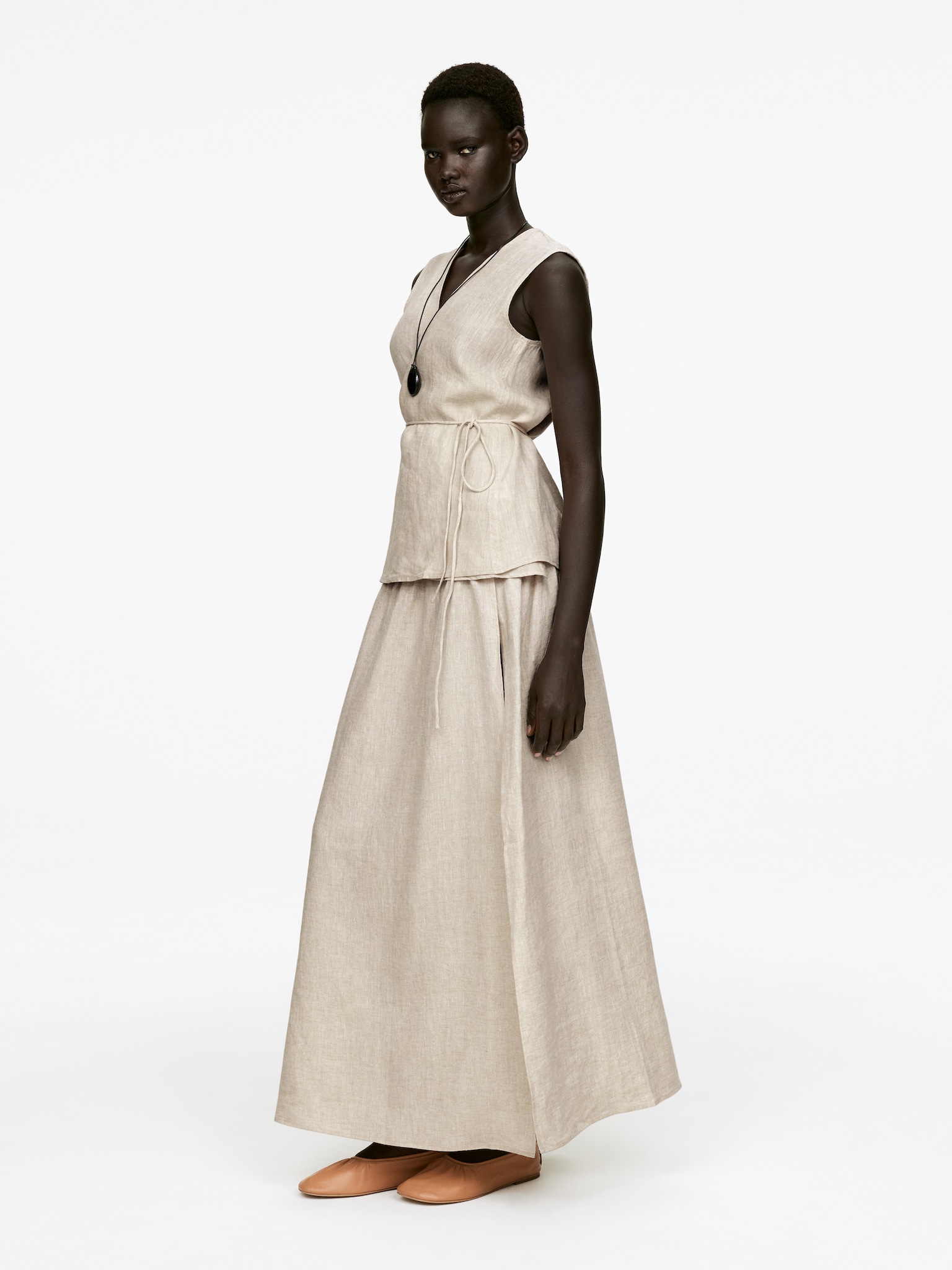 Top cruzado de lino - Beige/sin teñir/Negro - 3