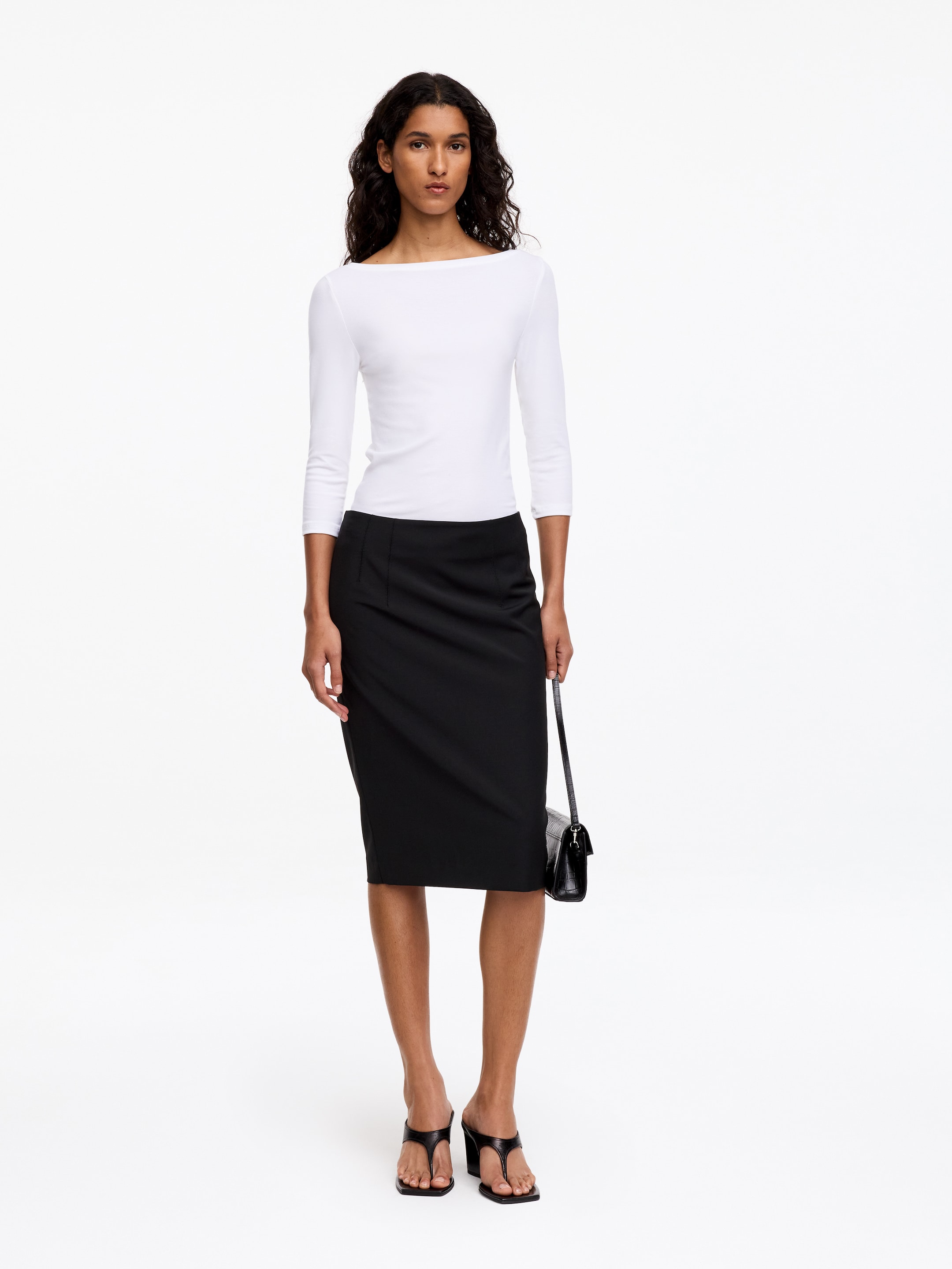 Wool Blend Pencil Skirt-Black-20576