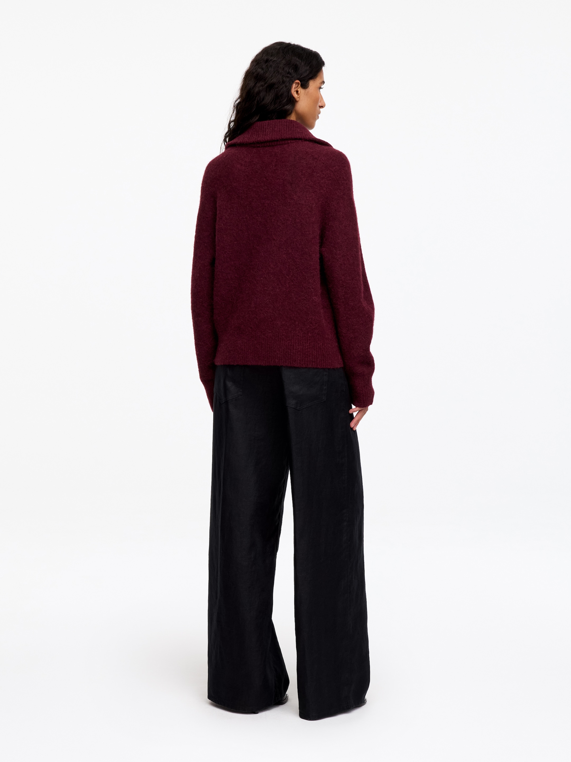 Pull demi-zippé en mélange d'alpaga - Rouge foncé - Loose fit - women - StillMedia/Lookbook - 5
