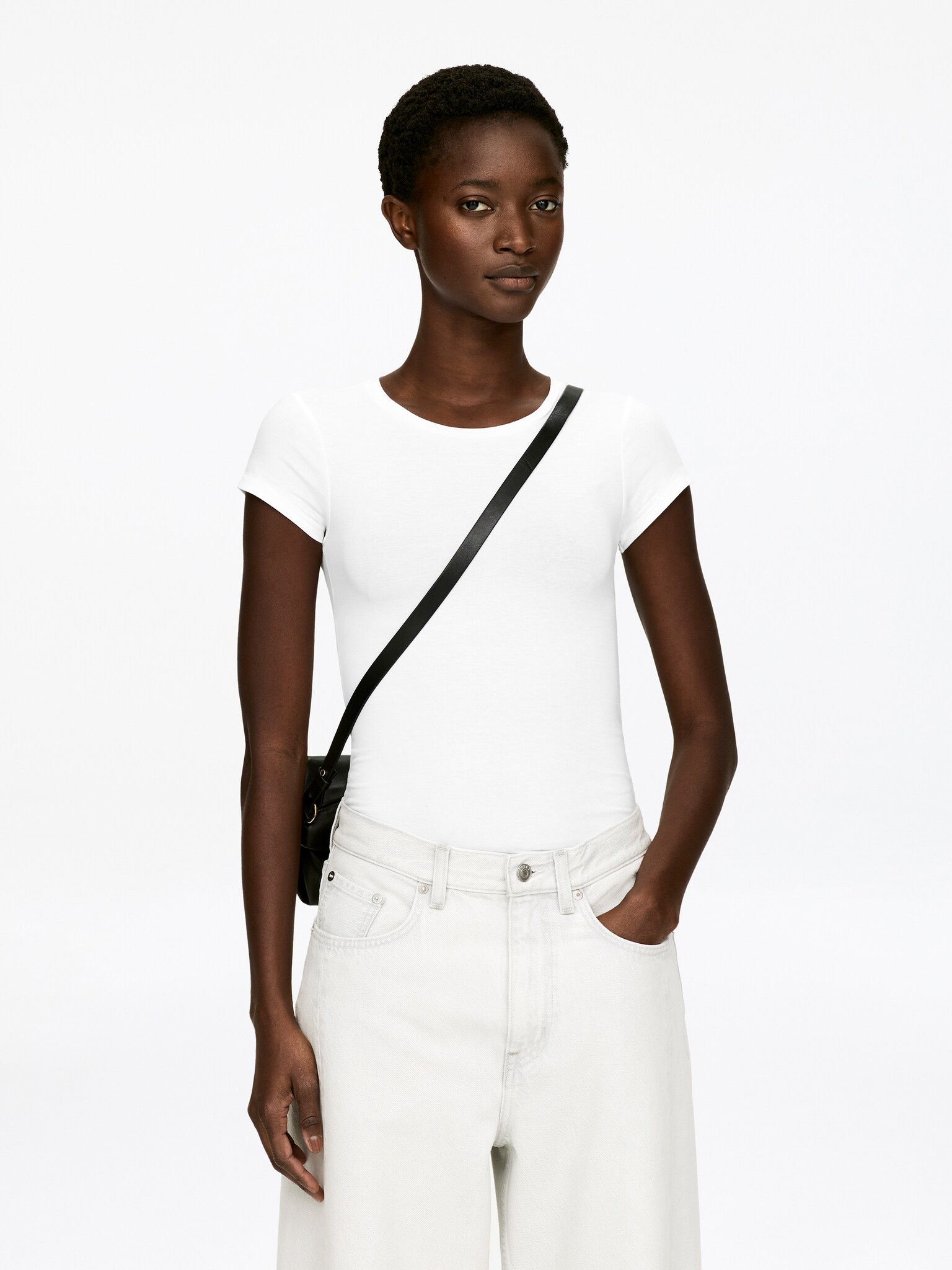 T-shirt ajusté LUNA - Blanc/Vert kaki/Noir