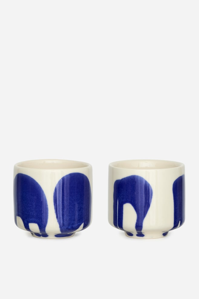 Stoneware Cups Set of 2 - Blue/White/Blue/White/Off White/Blue Splash/Pink Splash - 1