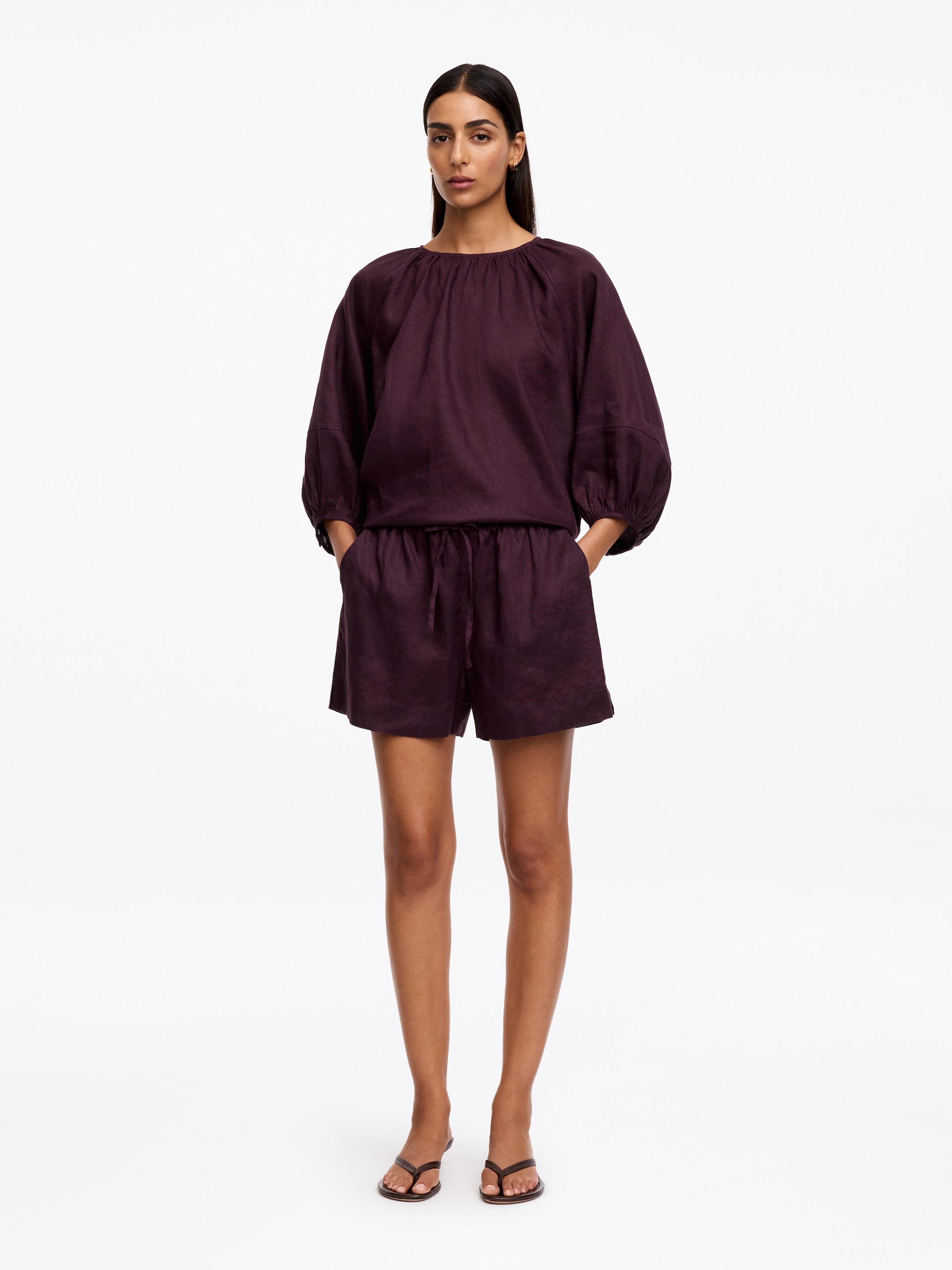 Leinenshorts mit Kordelzug-Purple-20187