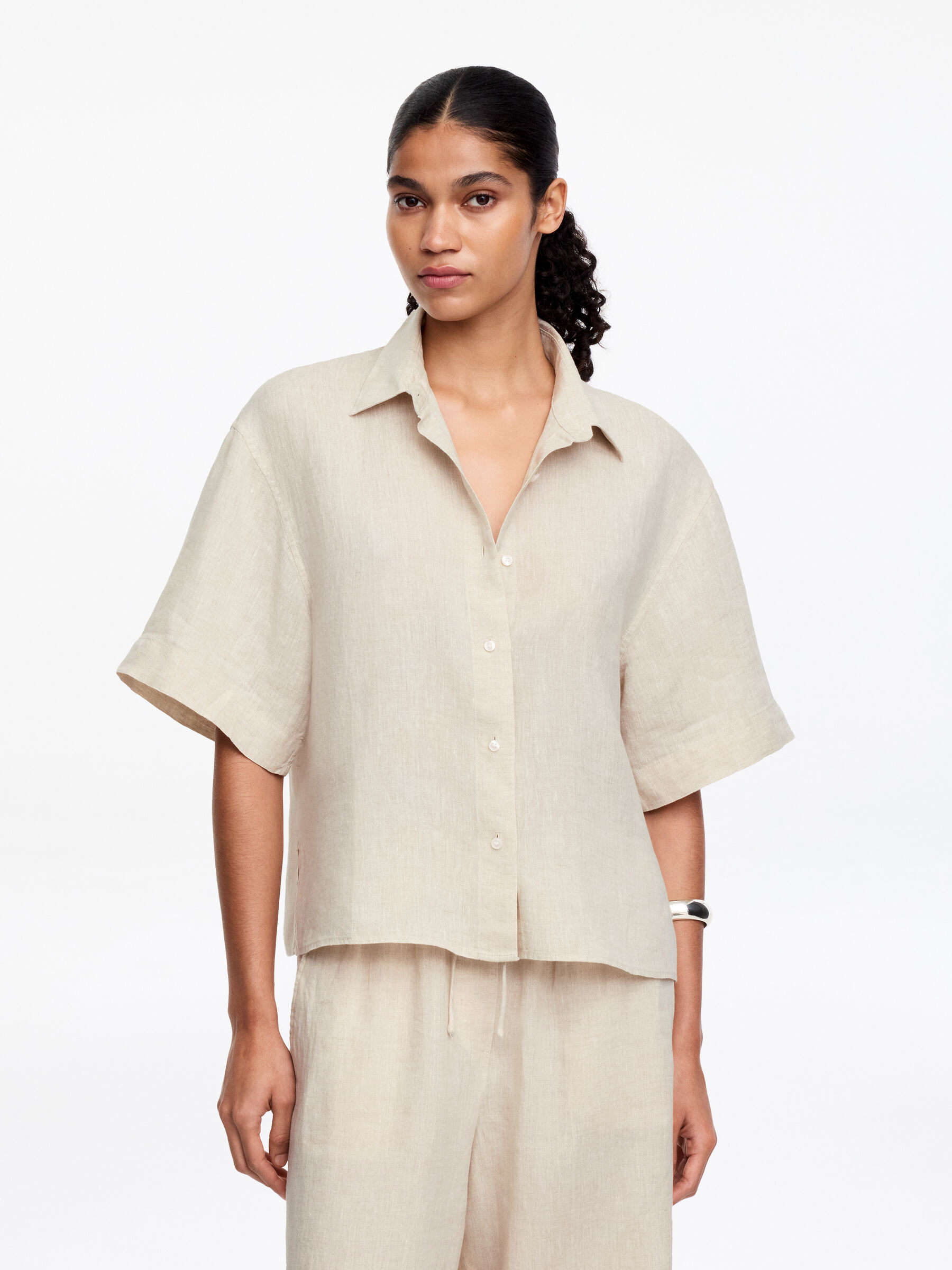 Relaxed Linen Shirt-#DED8C5-15169
