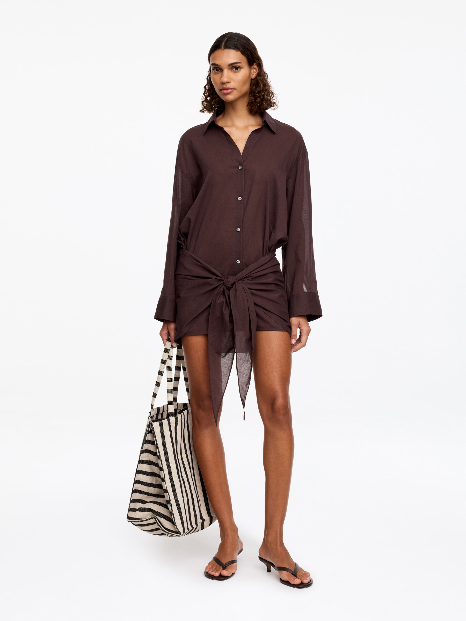 Lyocell Blend Shirt Dress-#3C2A2B-19270