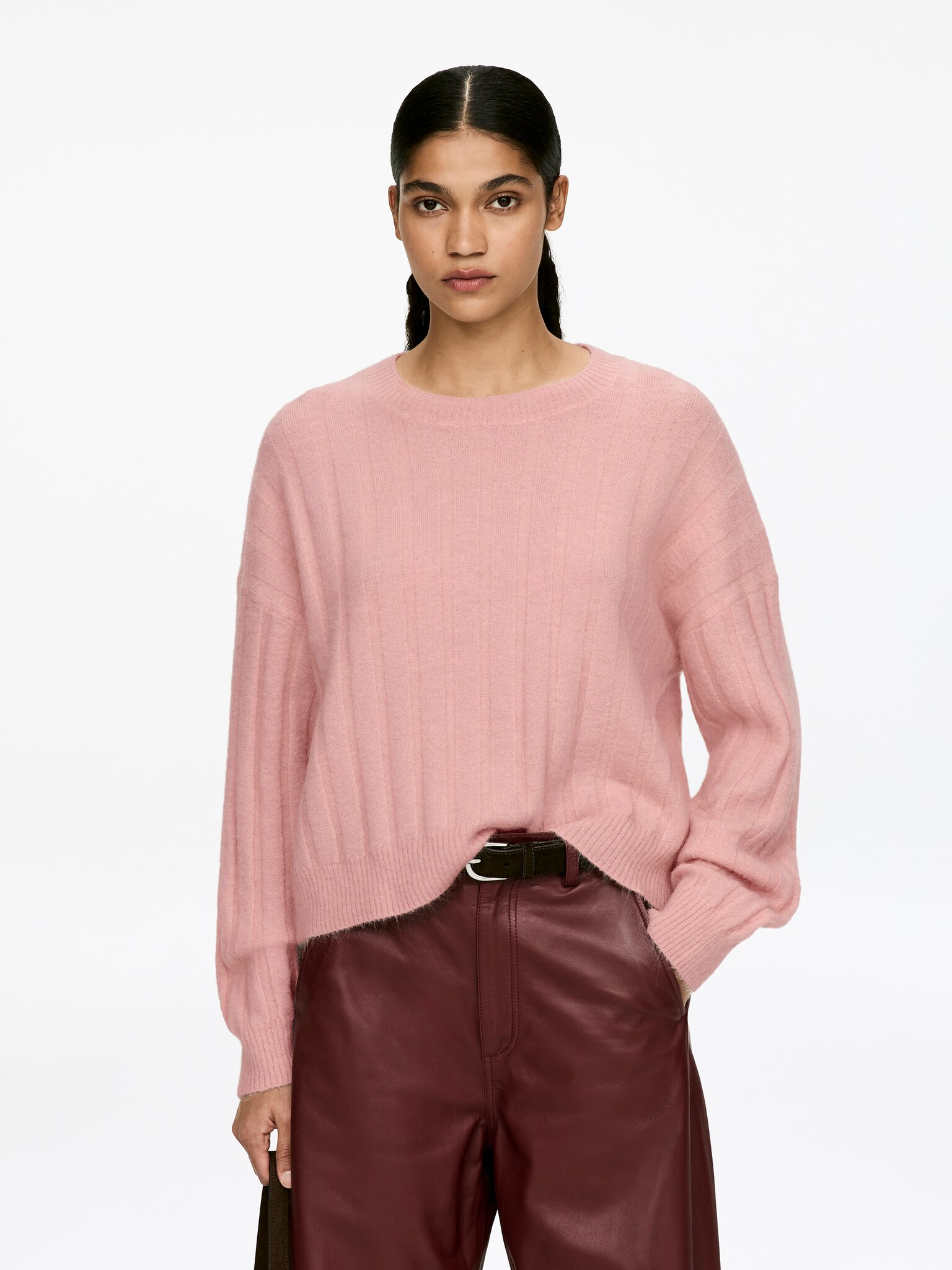 Mohair Wool-Blend Jumper - Dusty Pink/Dark Brown - 1