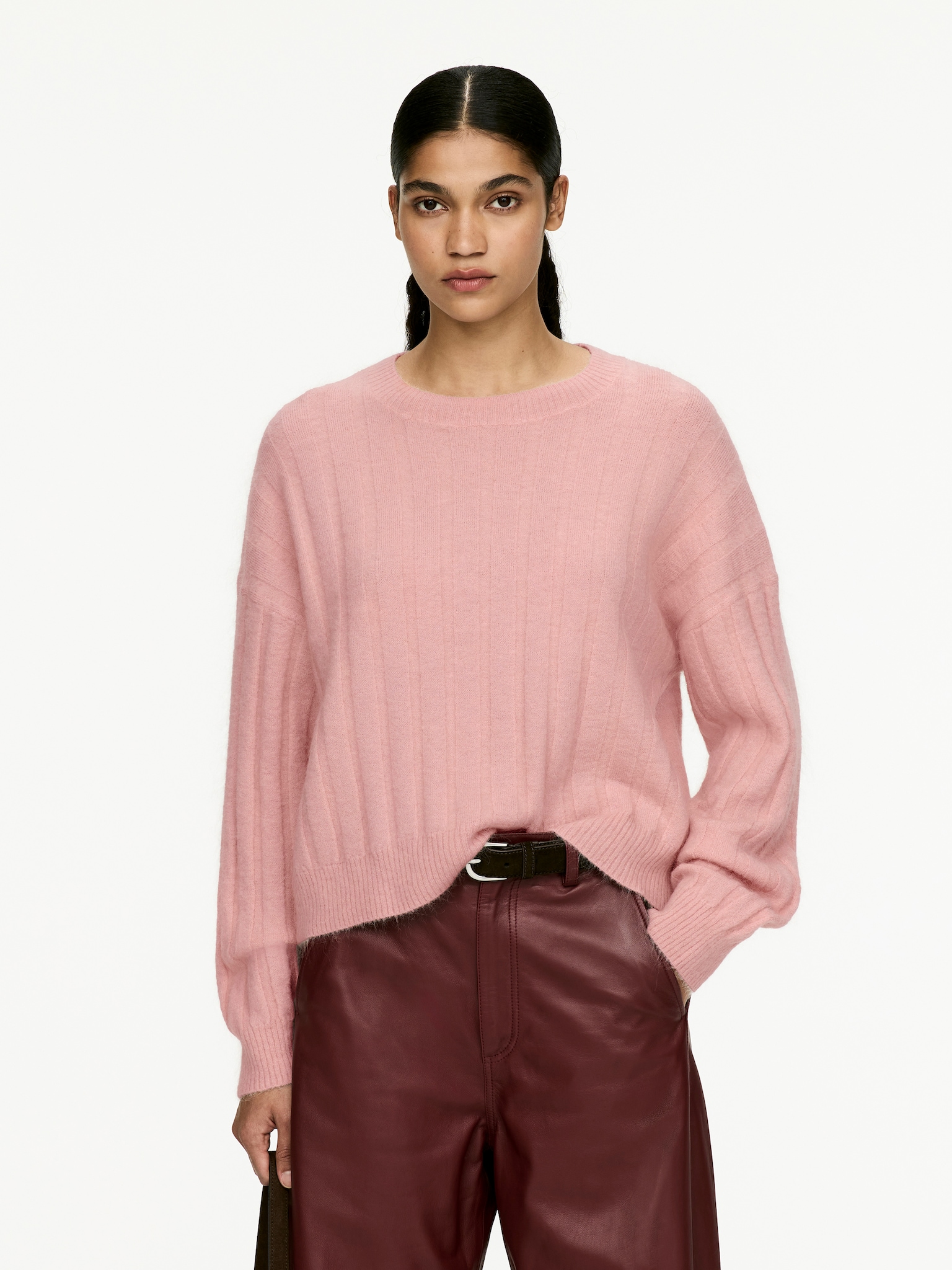 Pullover aus Mohair und Wolle - Altrosa/Dunkelbraun