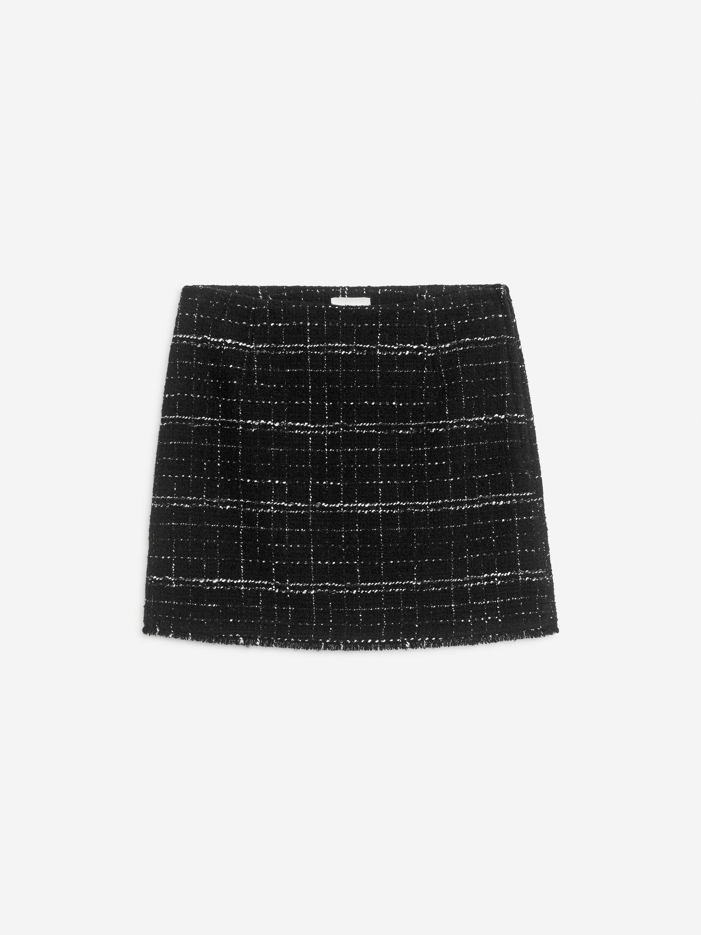 Tweed Mini Skirt-Black-5525