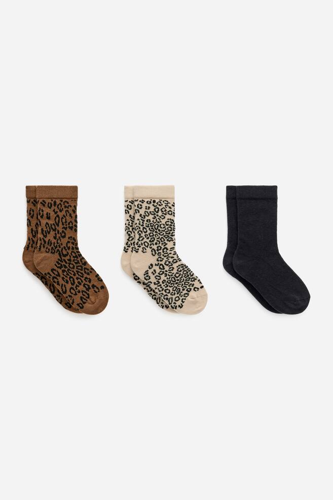 Baumwollsocken im 3er-Pack - Beige/Schwarz/Rosa/Pferde/Hellblau/Hunde - 1