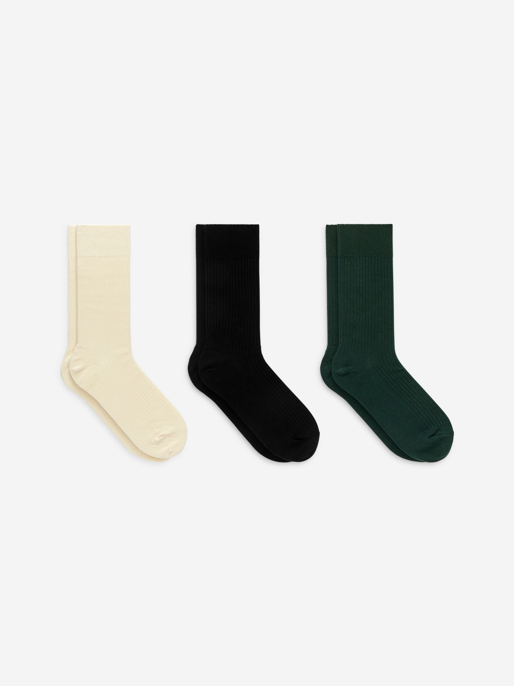 Chaussettes côtelées en coton Supima, 3 paires-Vert-16019