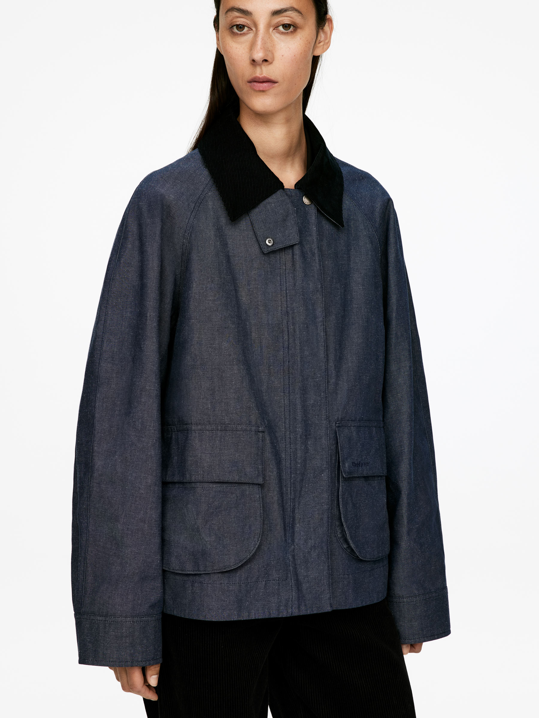 ARKET and Barbour Dry-Waxed Denim Jacket - Blue - Regular fit - Women - StillMedia/Lookbook - 6