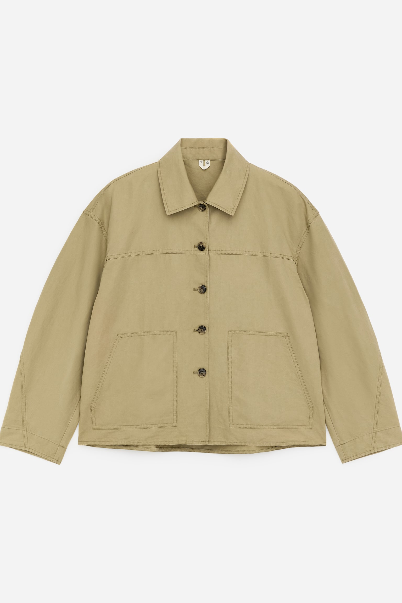 Overshirt i hør og bomuld - Beige/Mørkeblå