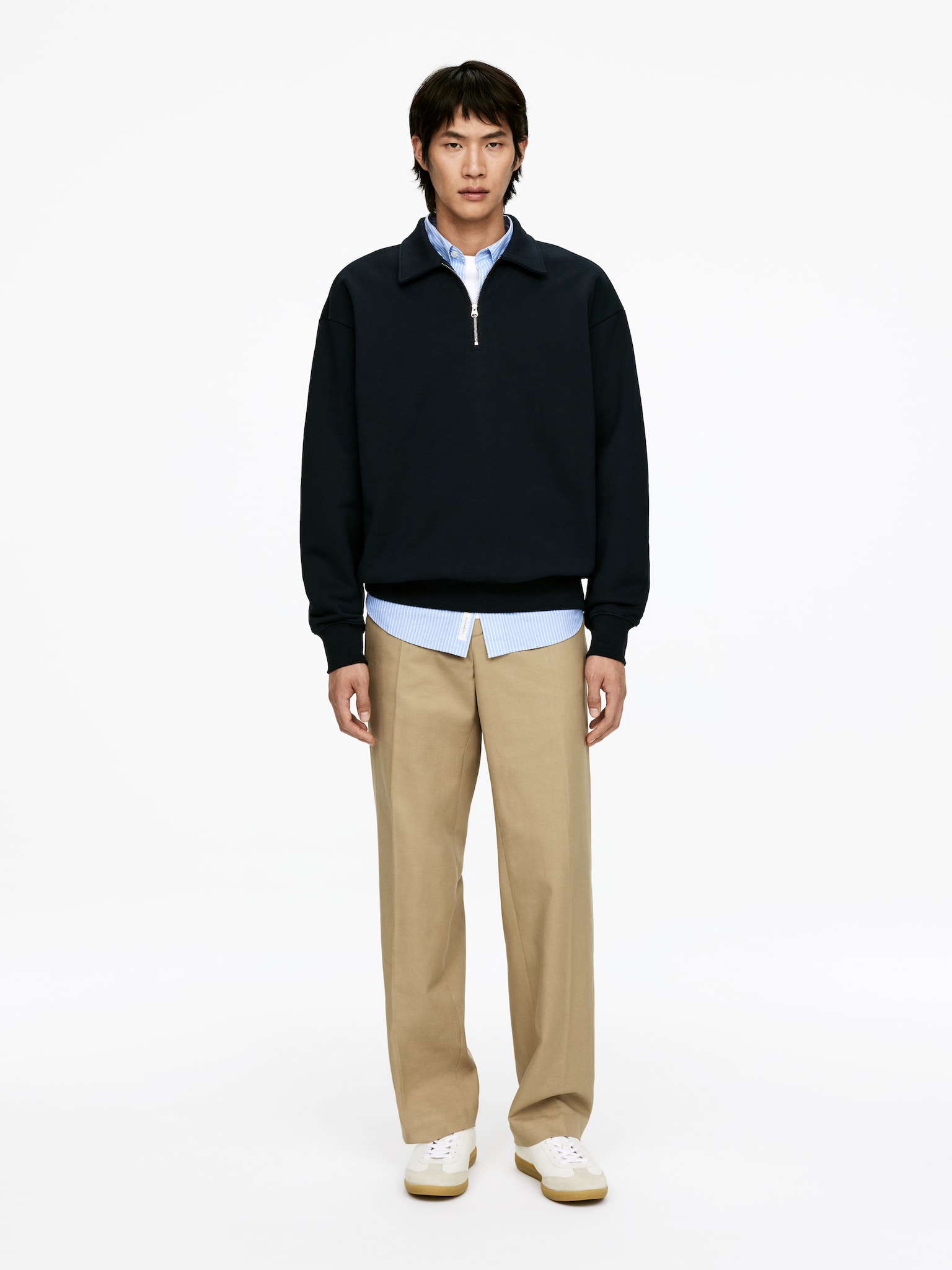 Pantaloni sartoriali in cotone - Beige/Nero sporco
