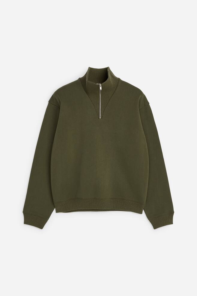Bluza z krótkim zamkiem błyskawicznym - Ciemna zieleń khaki - 1