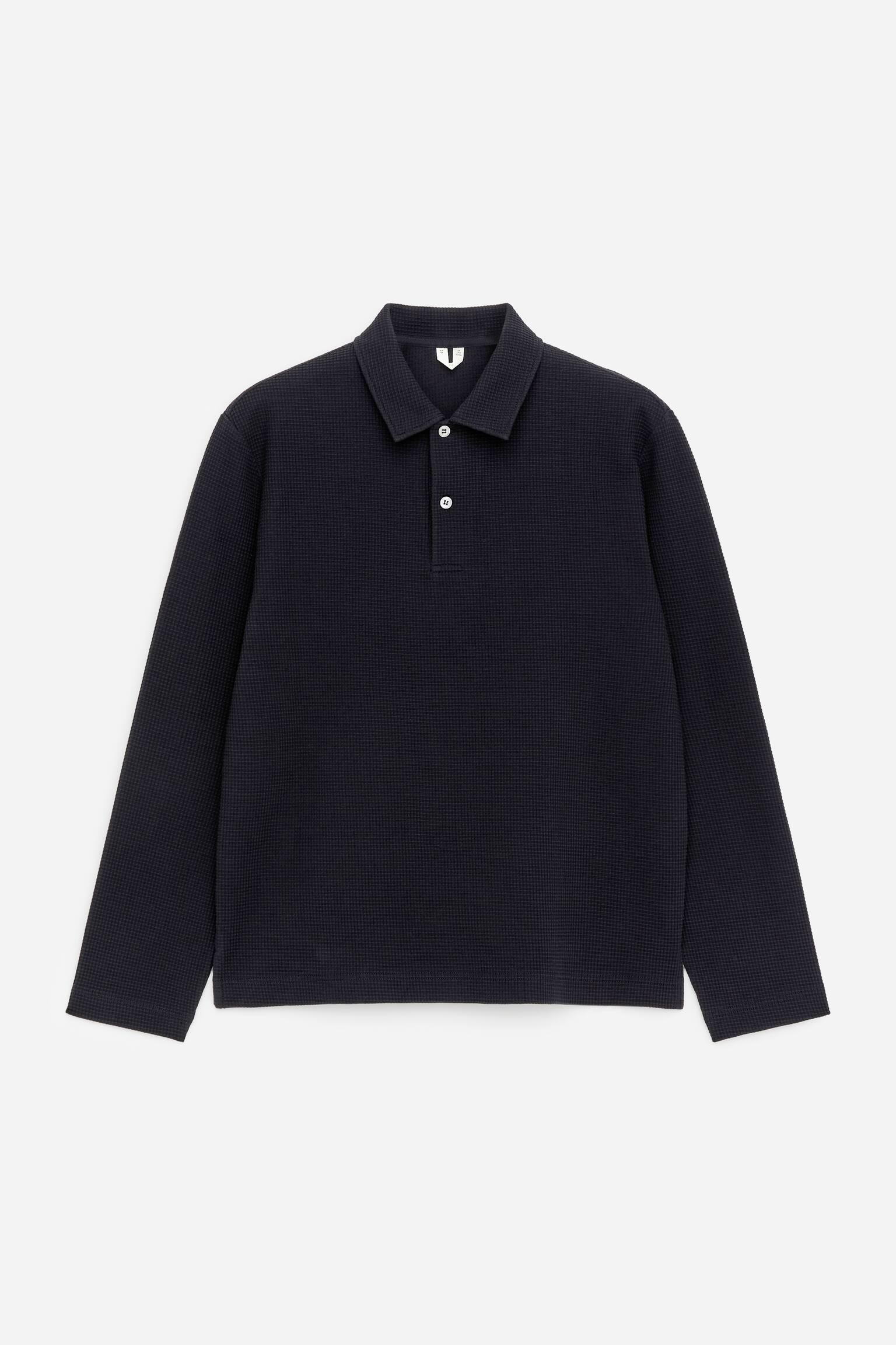 Поло риза с вафлена плетка - Тъмносиньо/Мол - 2