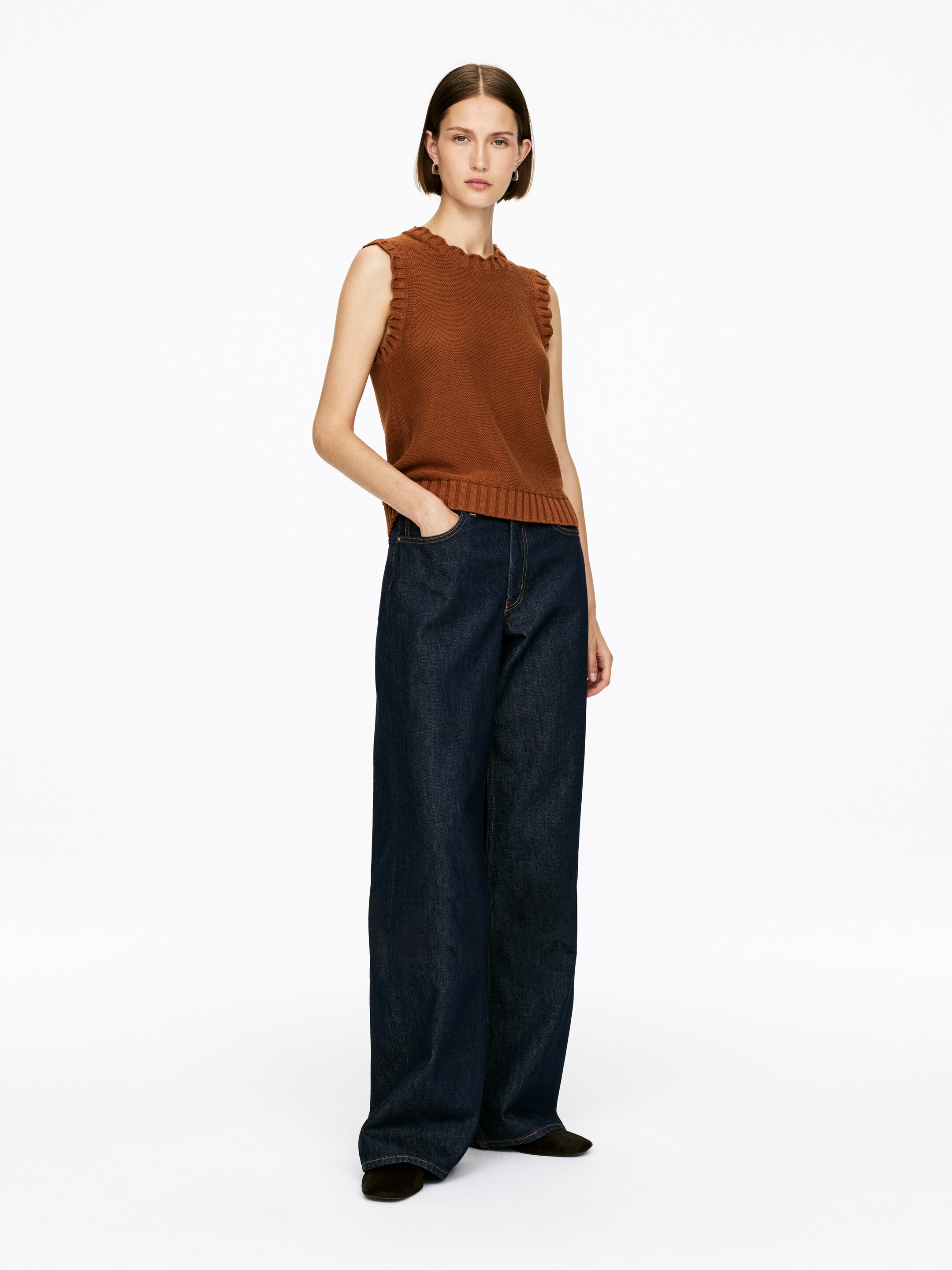 Agrandir l'image: Gilet en maille à bords festonnés - Rouille - FEMME | H&M FR 3
