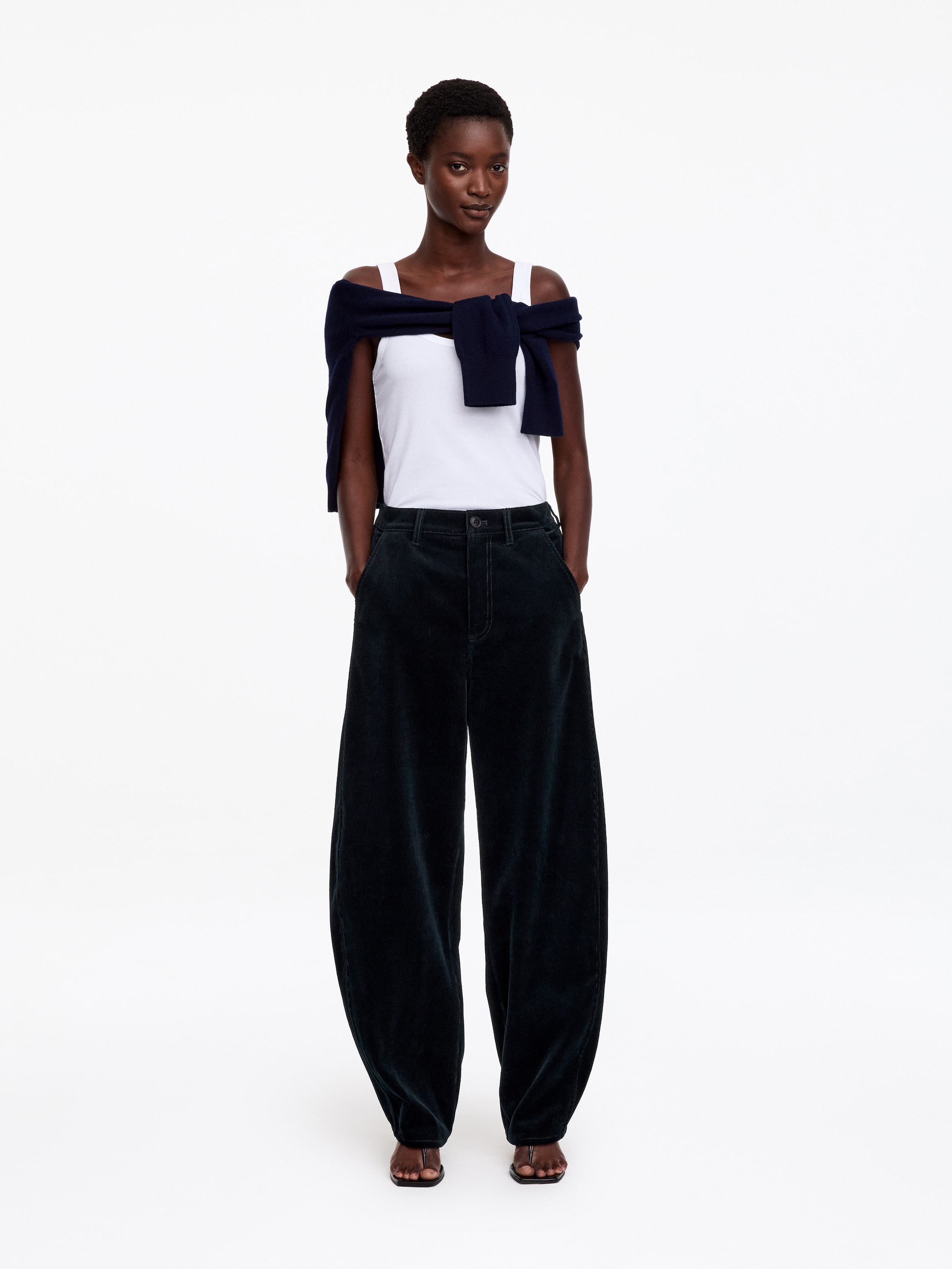 Corduroy Barrel Trousers-Blue-20323