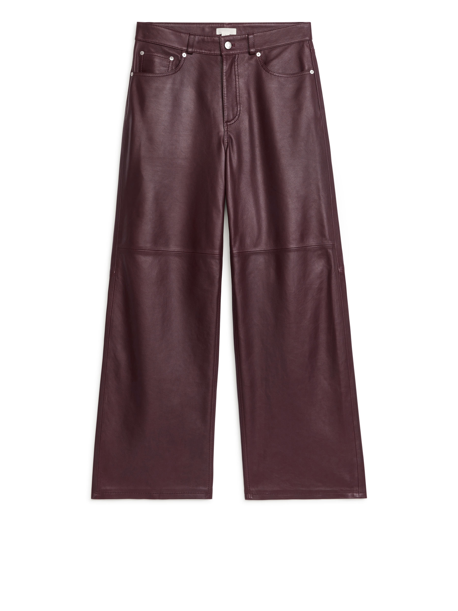 CLOUD Loose Wide Leather Jeans - Burgundy - Regular fit - Women - StillMedia/DescriptiveStillLife - 1