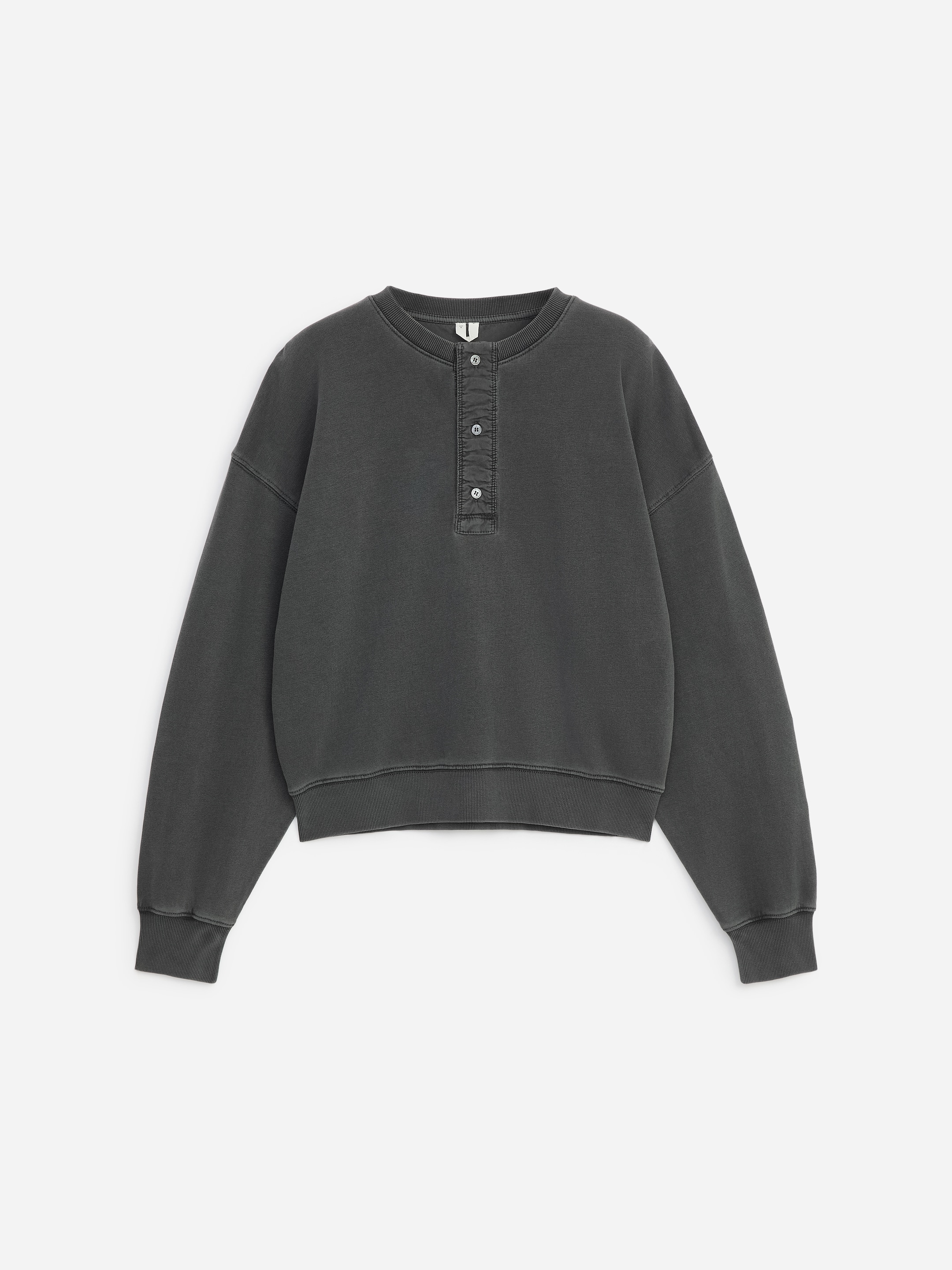 Cotton Henley Sweatshirt-Black-21379