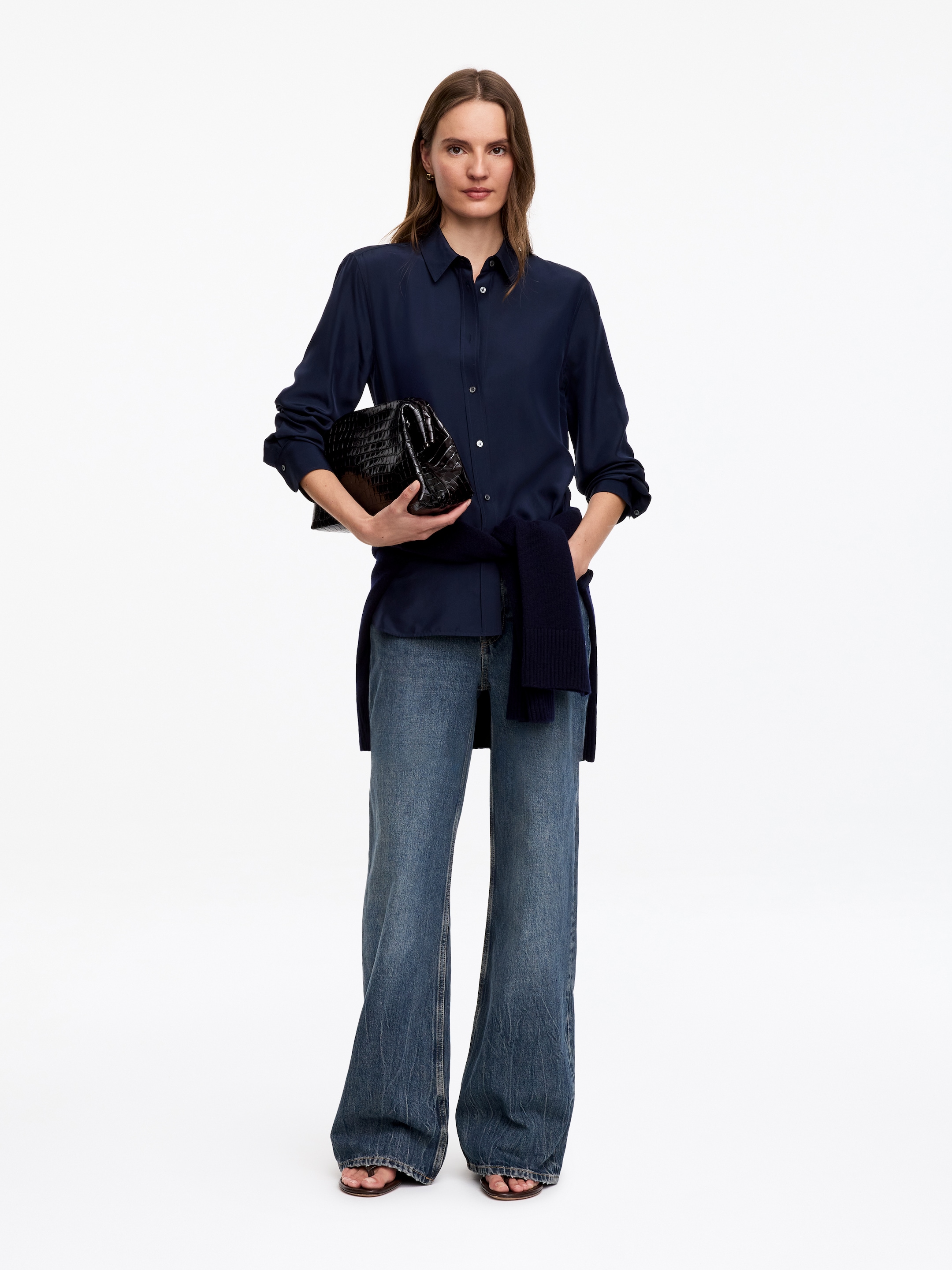 Jeans ELM flared a vita alta-Blue-20227