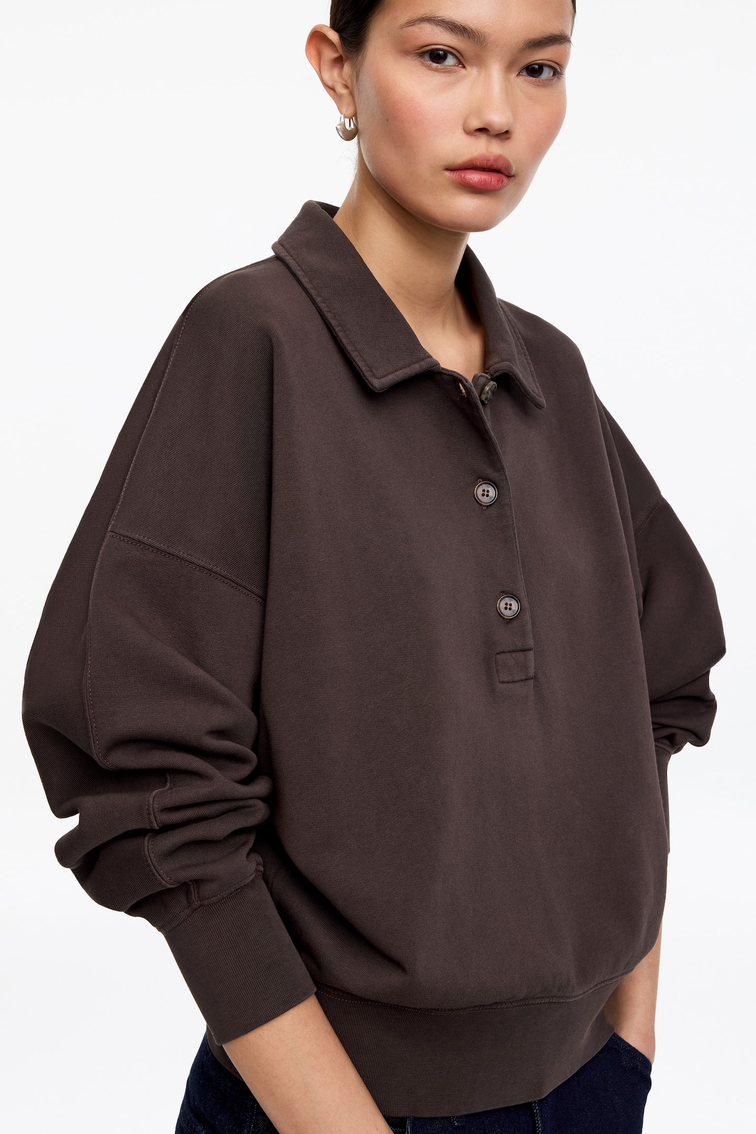 Sweat polo en tissu éponge - Marron foncé/Blanc cassé/Bleu ciel - 3