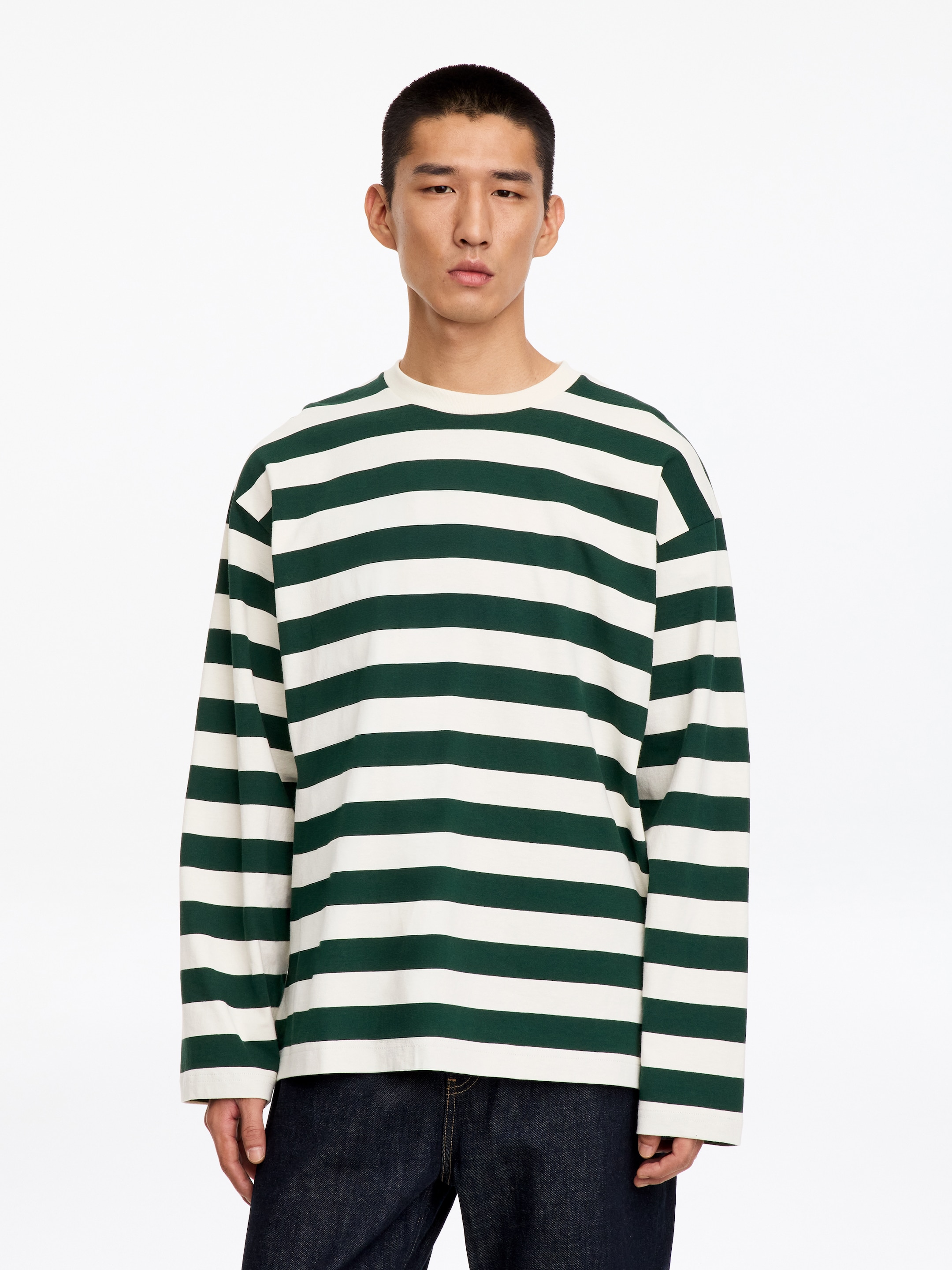Camiseta de manga larga relaxed fit - Verde oscuro/blanco roto - Corte relajado - men - StillMedia/Lookbook - 3