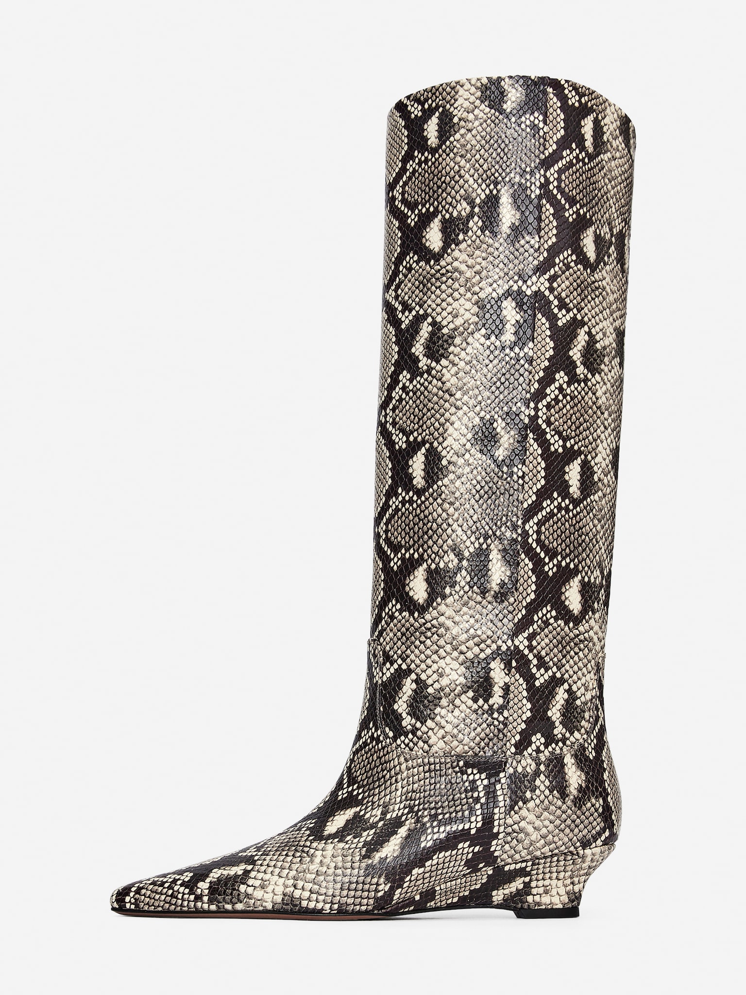 Wedge-Heel Leather Boots - Beige/Black - 6
