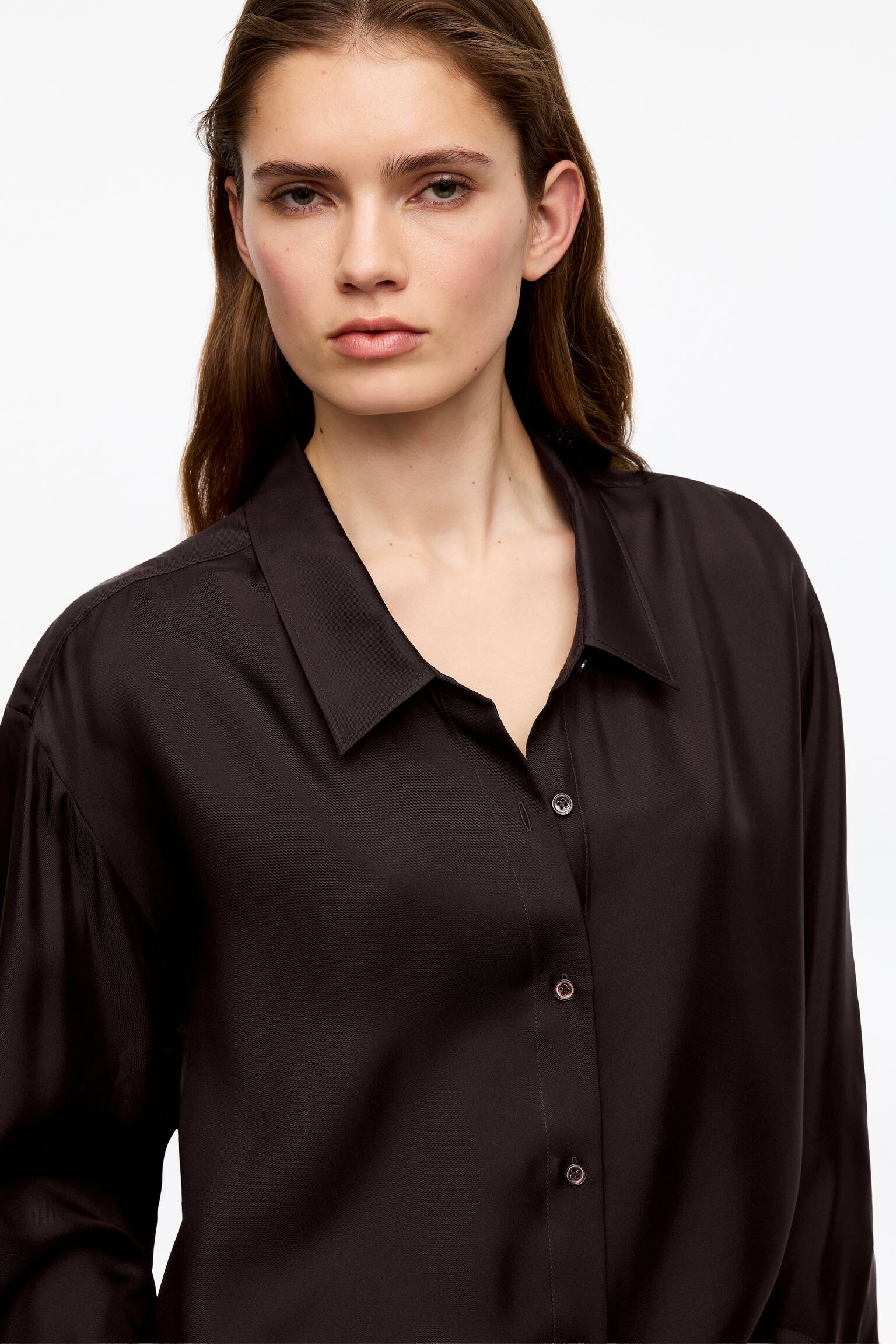 Hedvábná košile z kepru - Tmavě hnědá/Světle růžová - 4