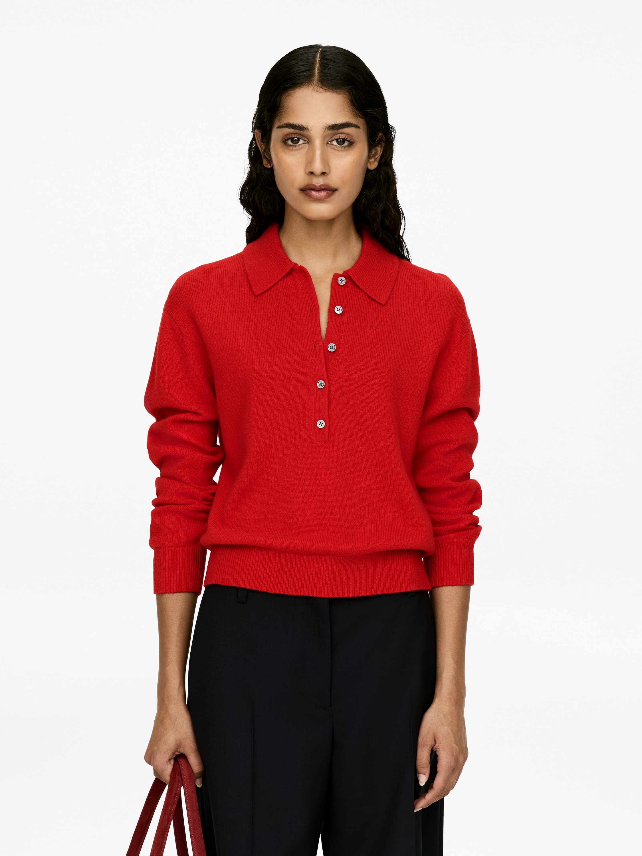 Wool Polo Jumper - Red/Dark Grey
