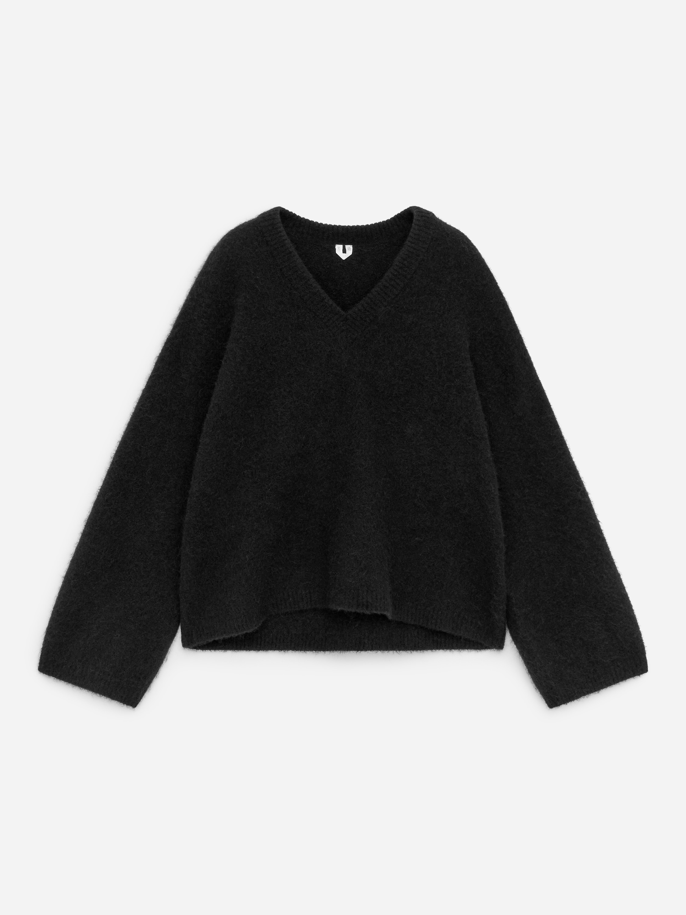 Trui van een alpacawolmix met V-hals - Zwart/Taupe