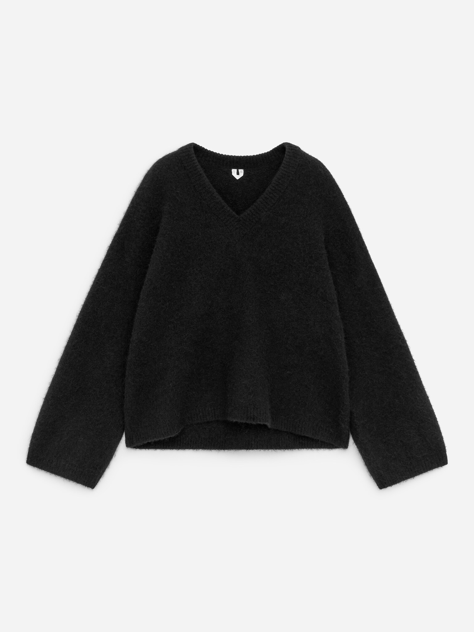 Sweter z dekoltem w szpic z alpaki i wełny - Czarny/Szarobrązowy - 2