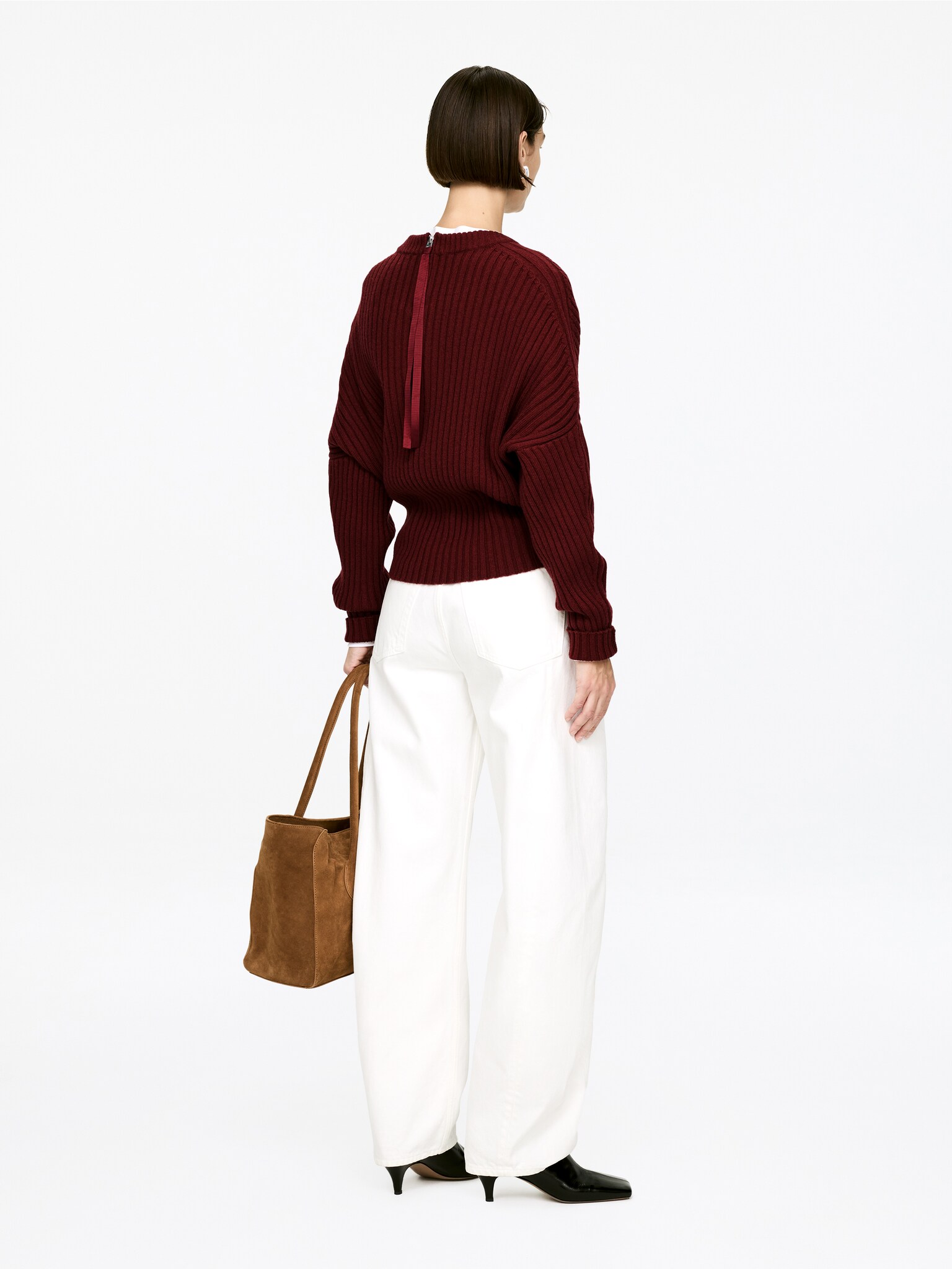 Zip-Detail Wool Jumper - Dark Red/Black - 5