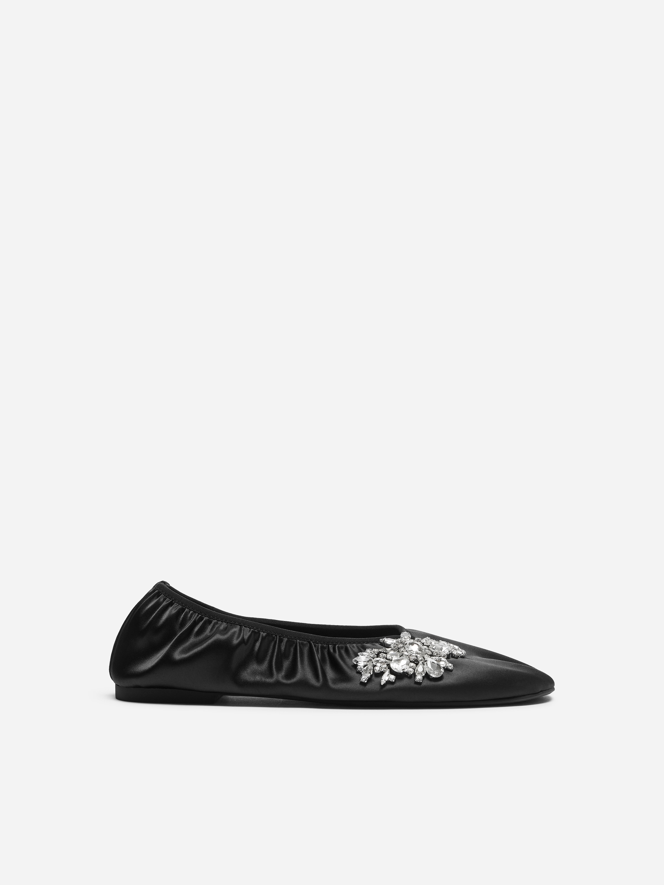 Glass-Beaded Satin Ballet Flats