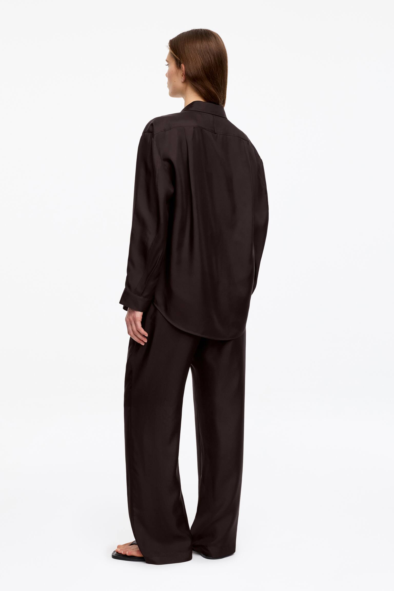 Hedvábná košile z kepru - Tmavě hnědá/Světle růžová - 5