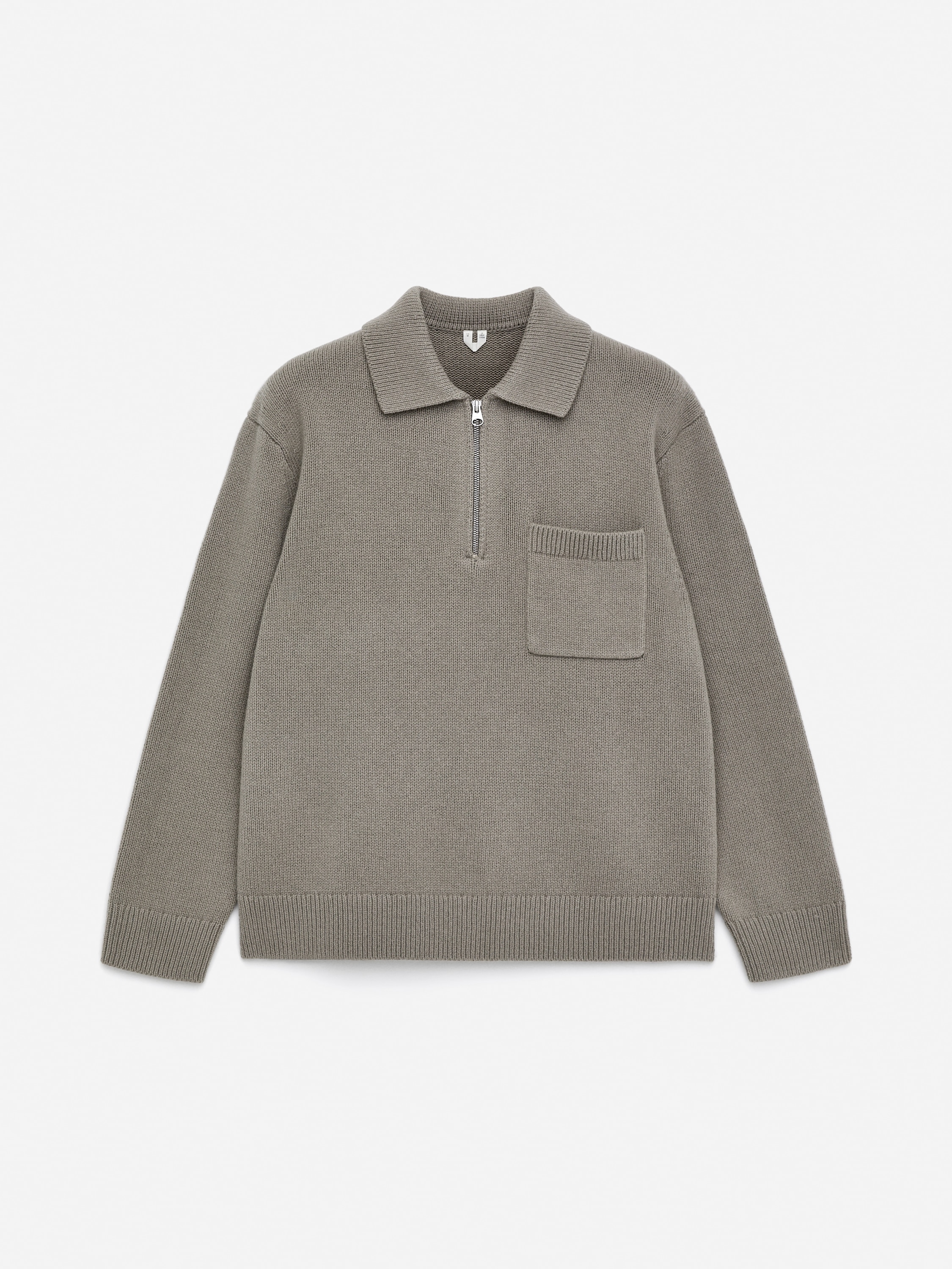 Polo en maille de laine avec fermeture éclair - Taupe/Noir/Gris/Vert foncé/Marron