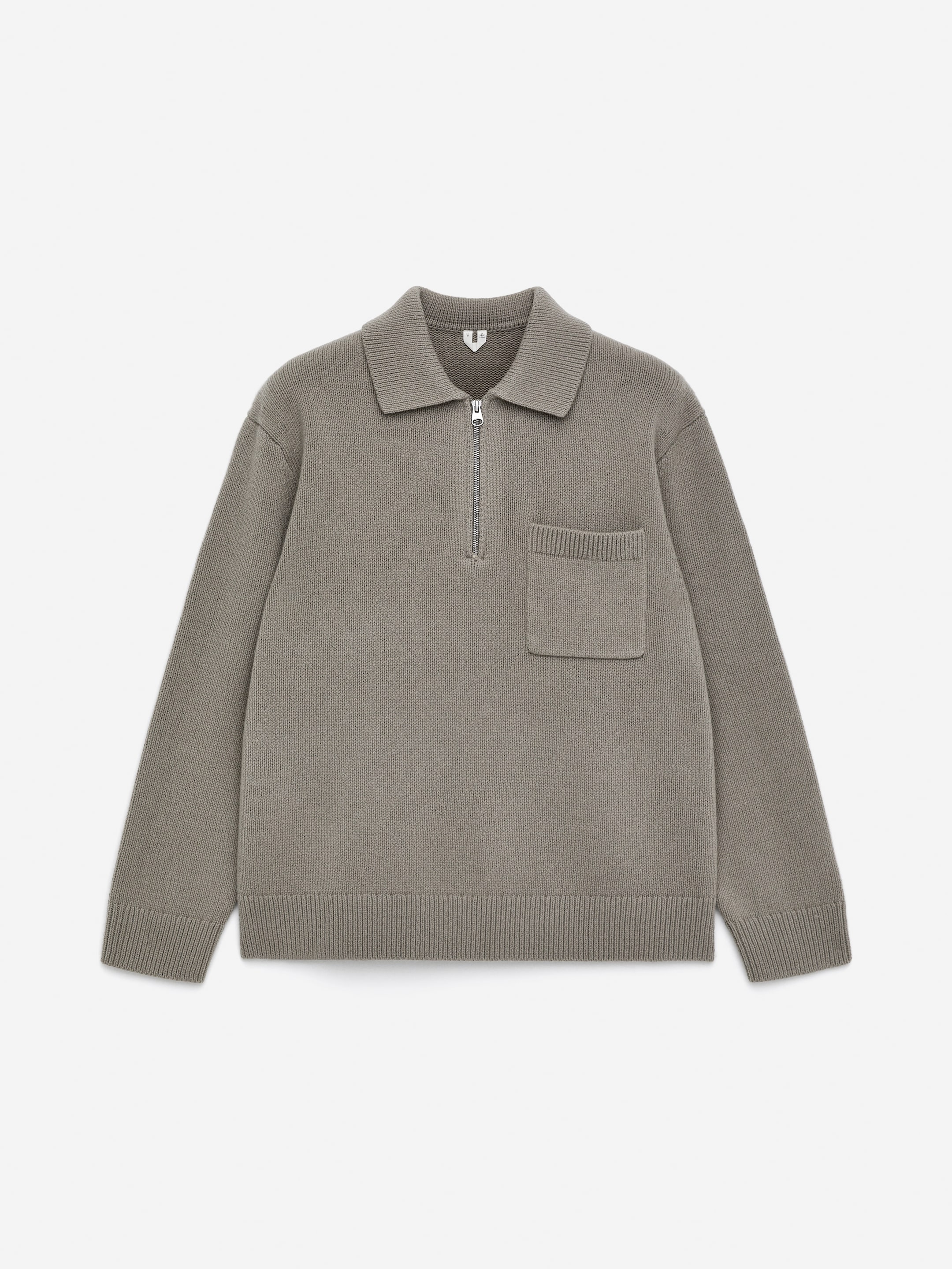 Knitted Wool Zip Polo Shirt-Grey-16594