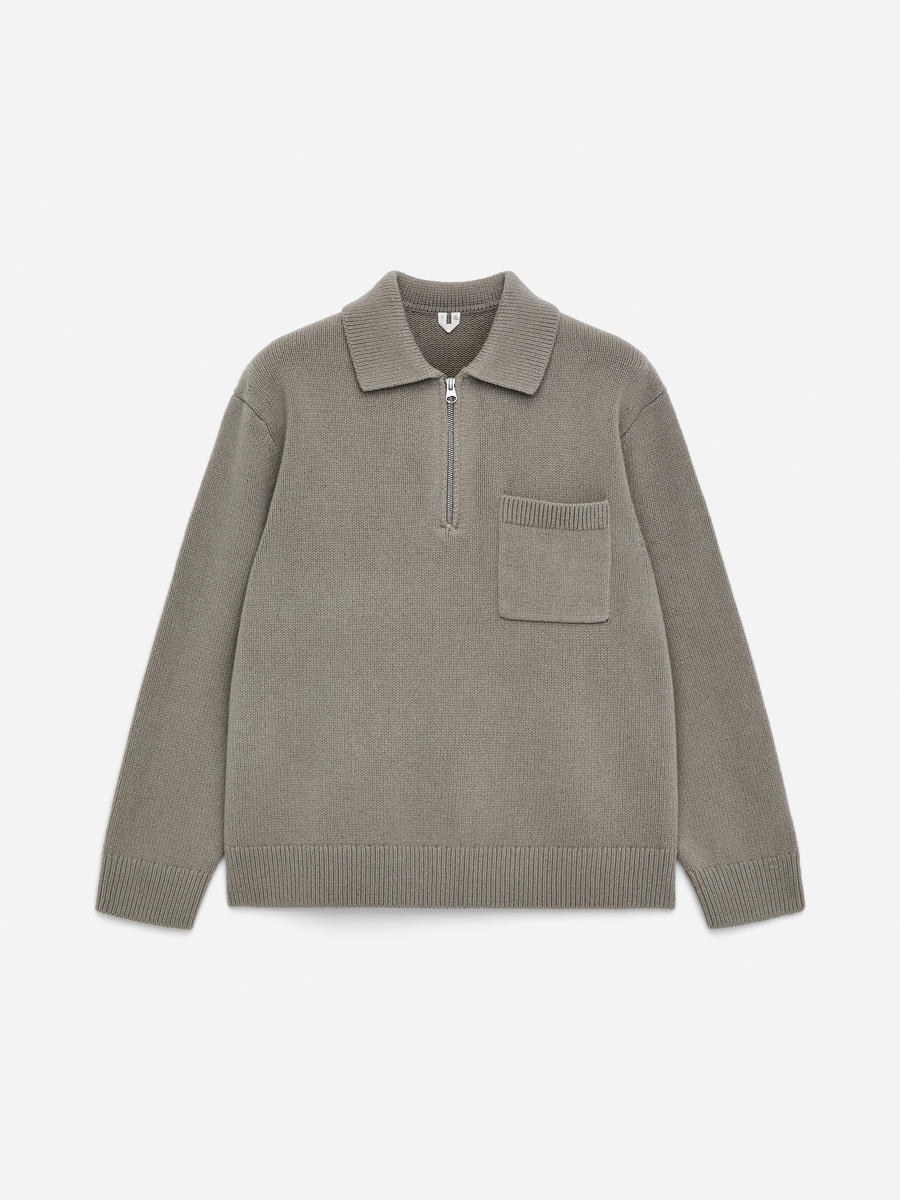 ARKET Men's  Knitted Wool Zip Polo Shirt Grey,  size S