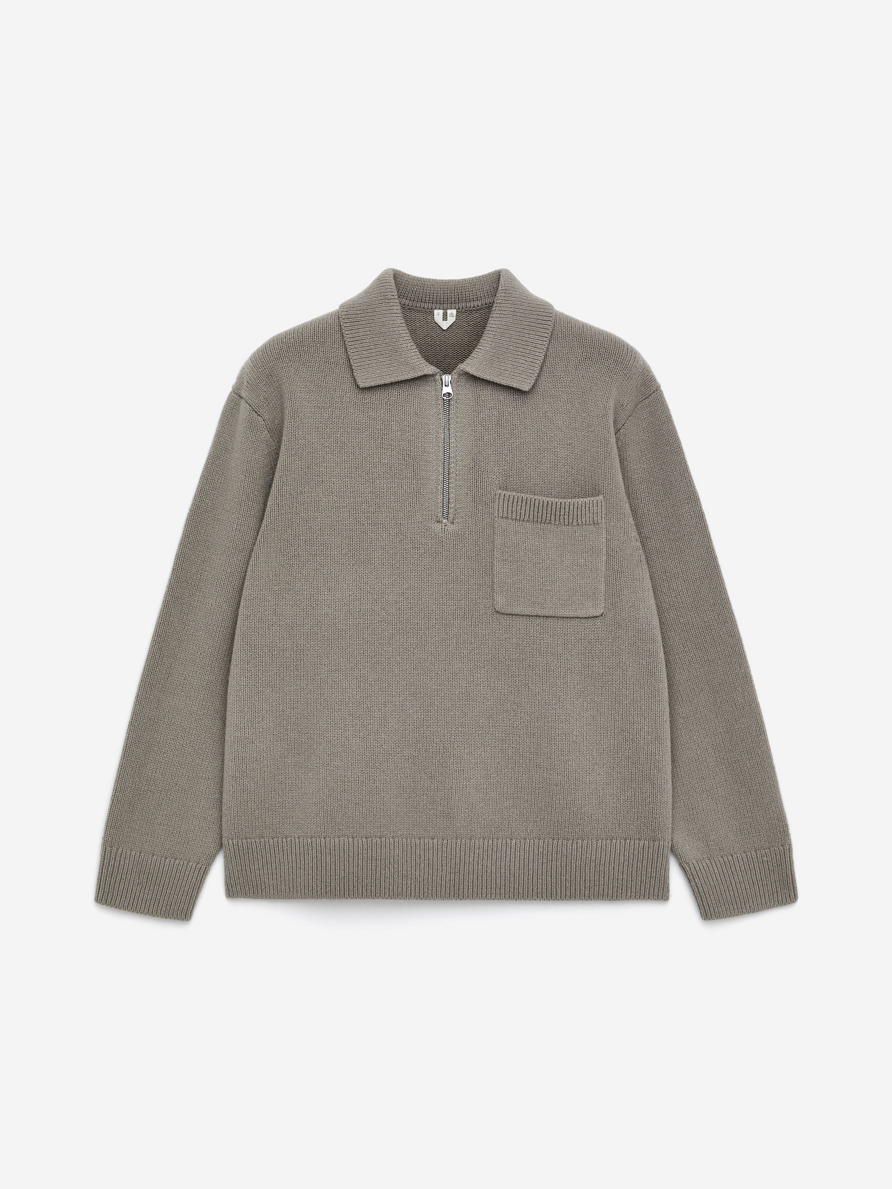 Knitted Wool Zip Polo Shirt-#84817B-16594