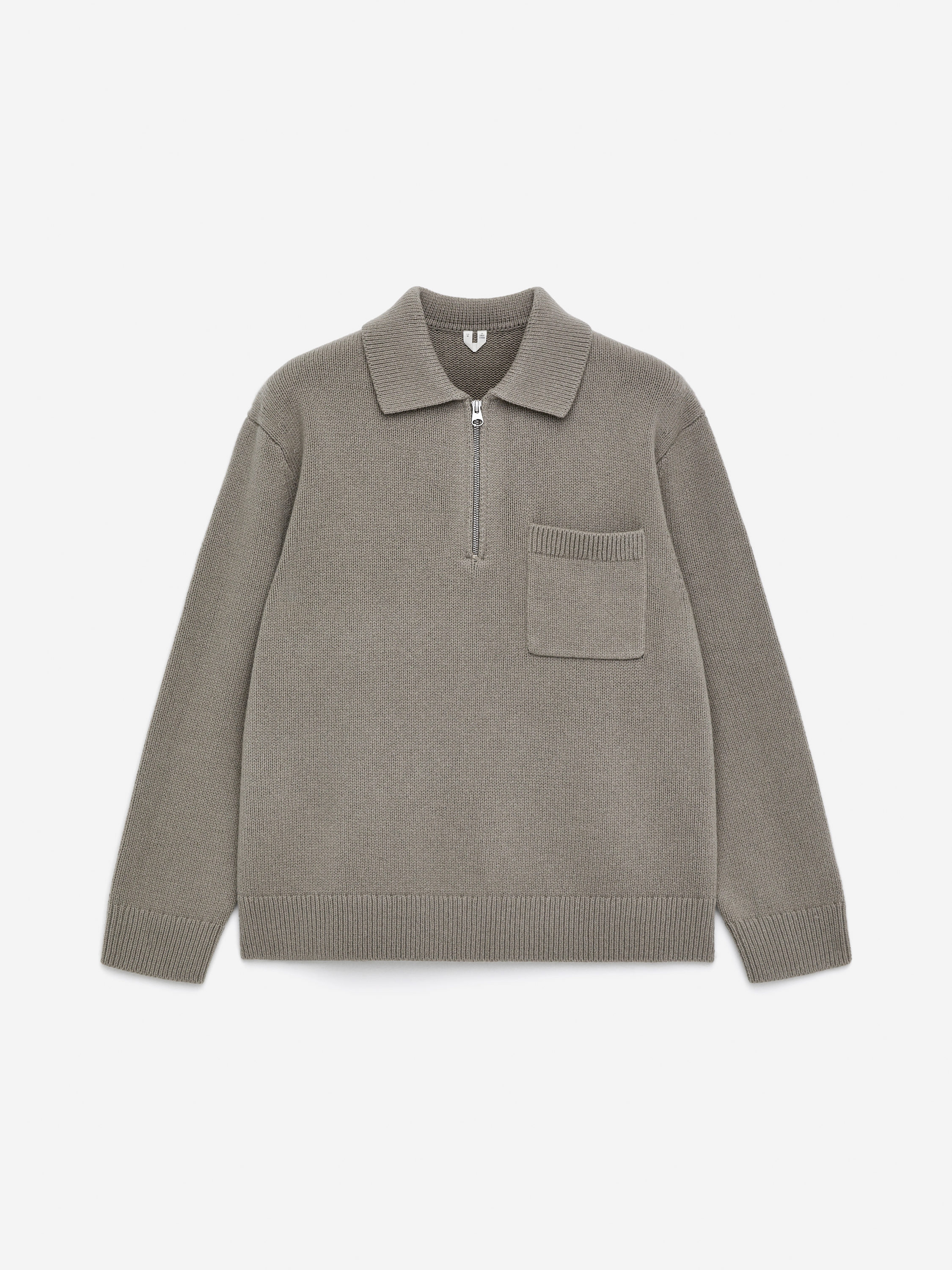 Knitted Wool Zip Polo Shirt-Grey-16594