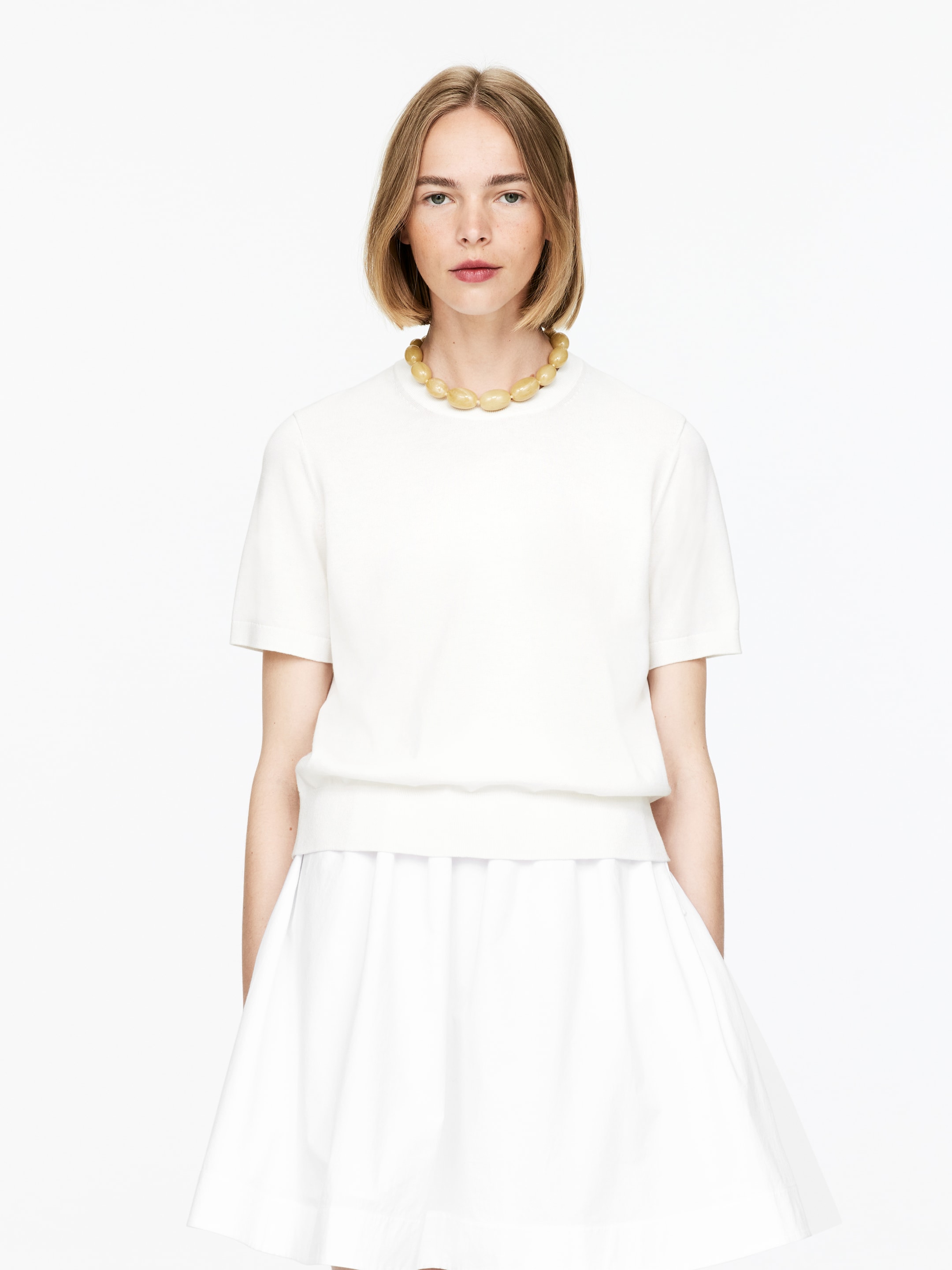Grotere afbeelding bekijken: Knitted Short-Sleeved Top - Gebroken wit - DAMES | H&M BE 1