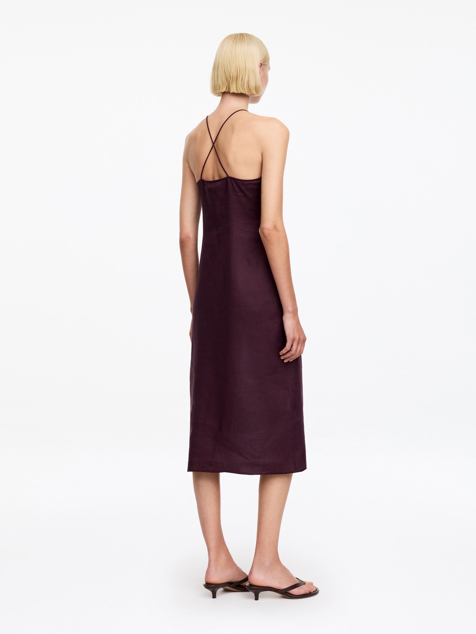 Linen Midi Dress - Dark Purple - Slim fit - Women - StillMedia/Lookbook - 2