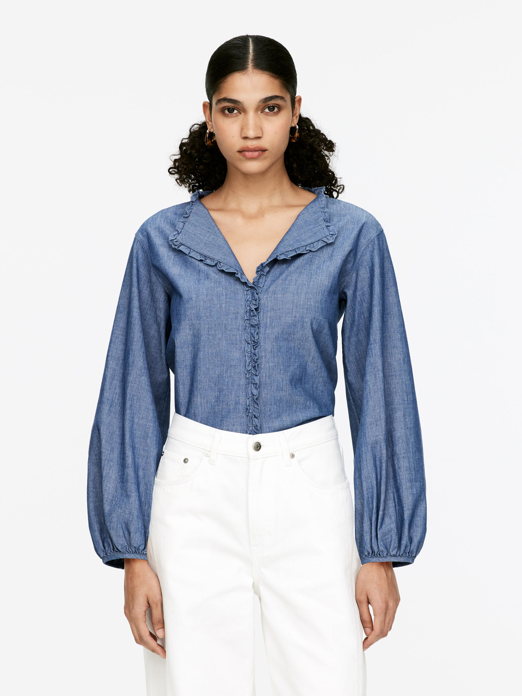 Chemisier à volants-#3E64A7-16006