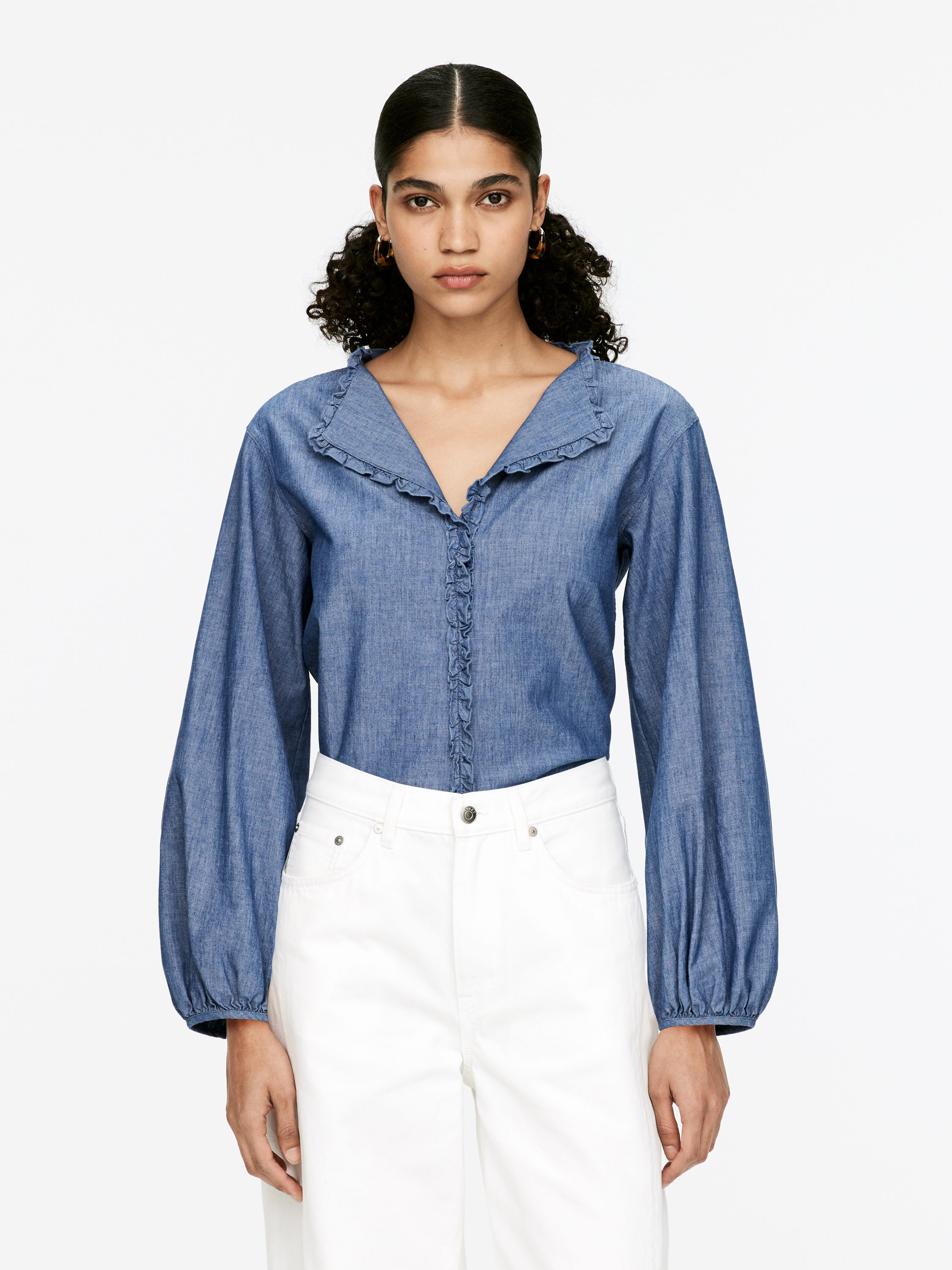 Frill Blouse-#3E64A7-16006