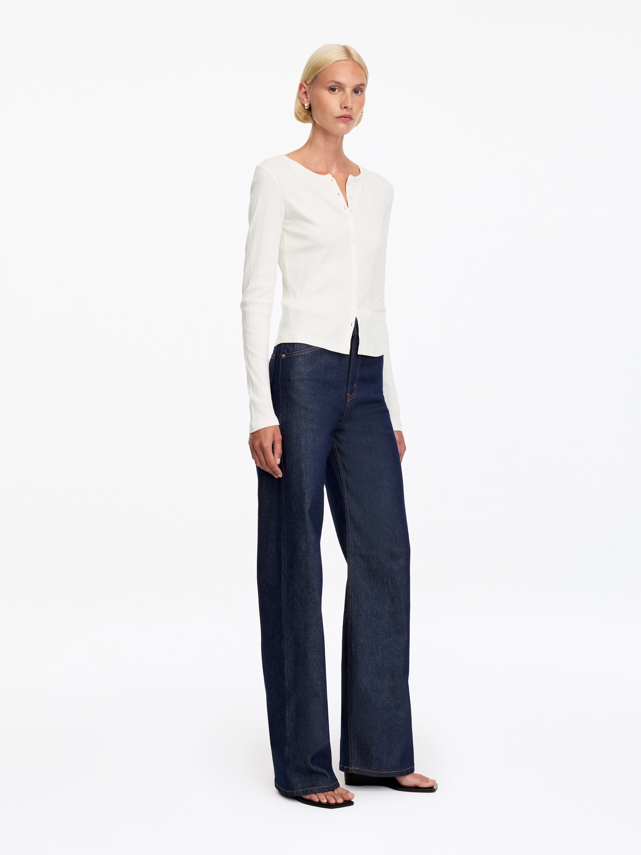 Ribbed Button-Front Top - Off-white - Regular fit - women - StillMedia/Lookbook - 3