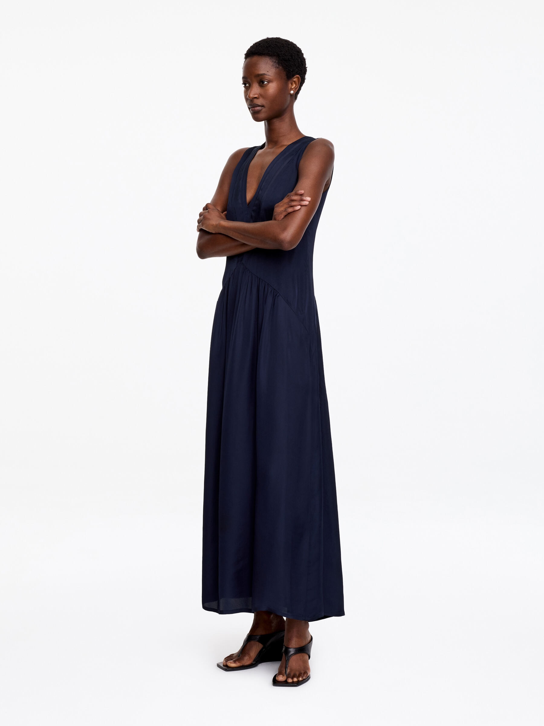 Robe longue avec empiècements en organza - Bleu foncé - Regular fit - Femme - StillMedia/Lookbook - 6