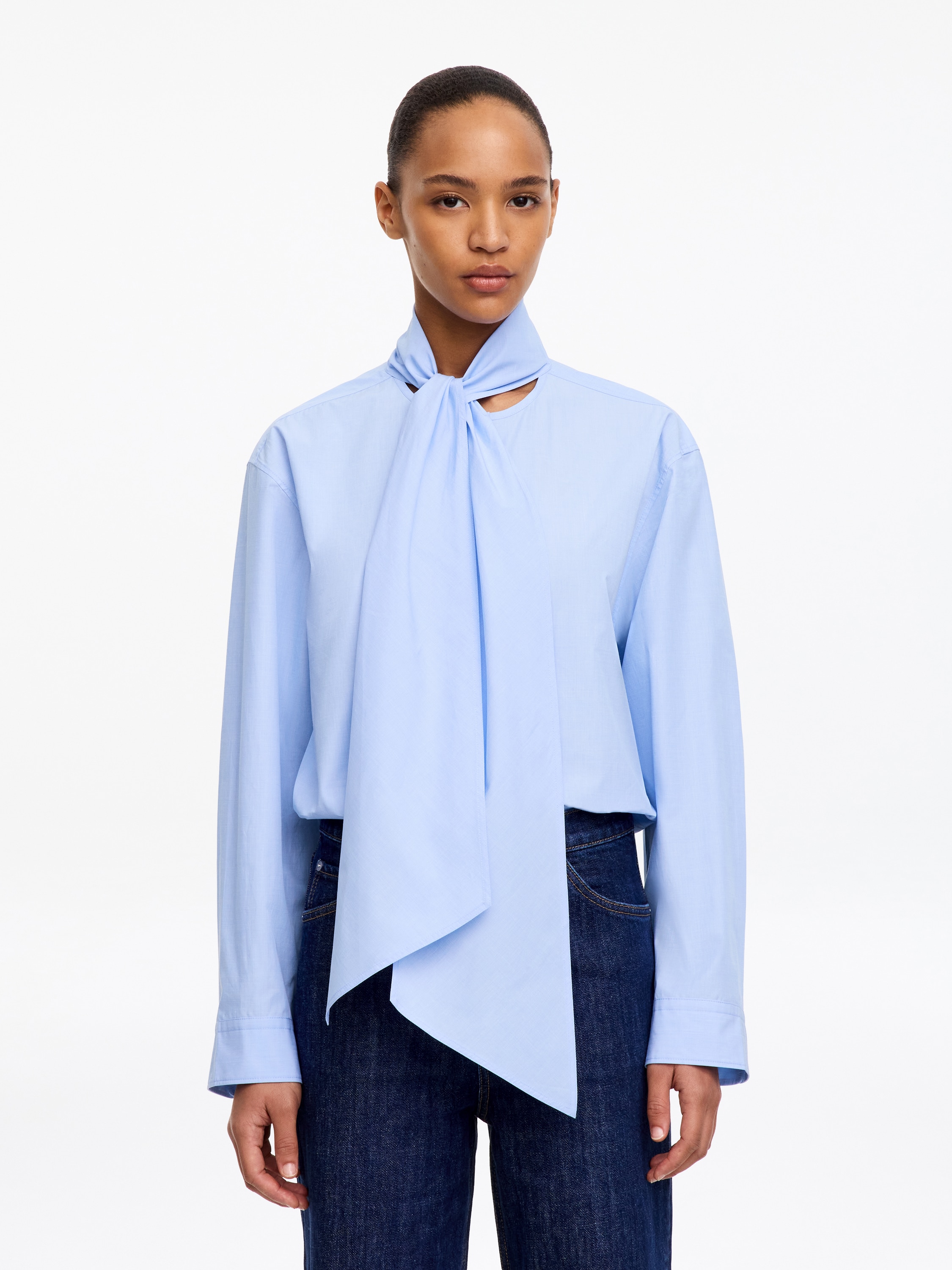 Pima Cotton Scarf Blouse - Azul claro