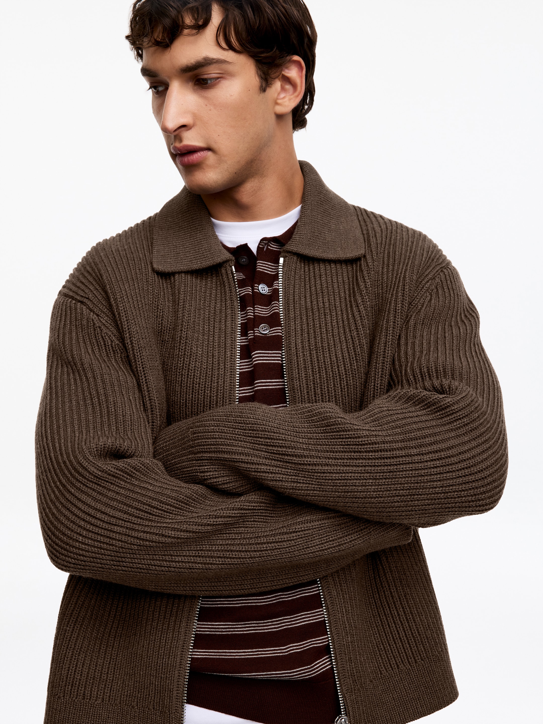 Cárdigan de lana y algodón con cremallera - Topo - Corte holgado - men - StillMedia/Lookbook - 4