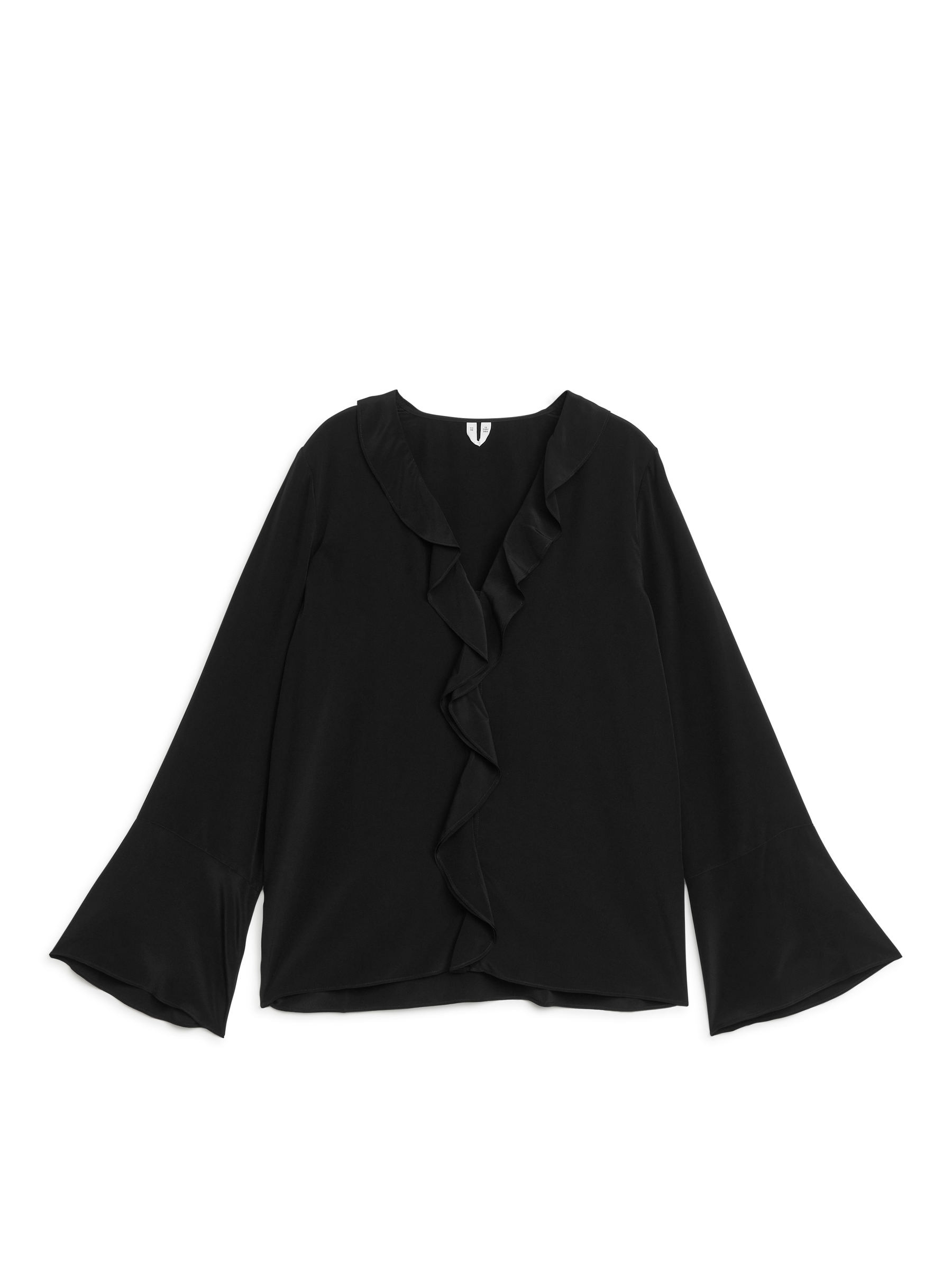 Volangblus i siden - Svart - Regular fit - Women - StillMedia/DescriptiveStillLife - 2