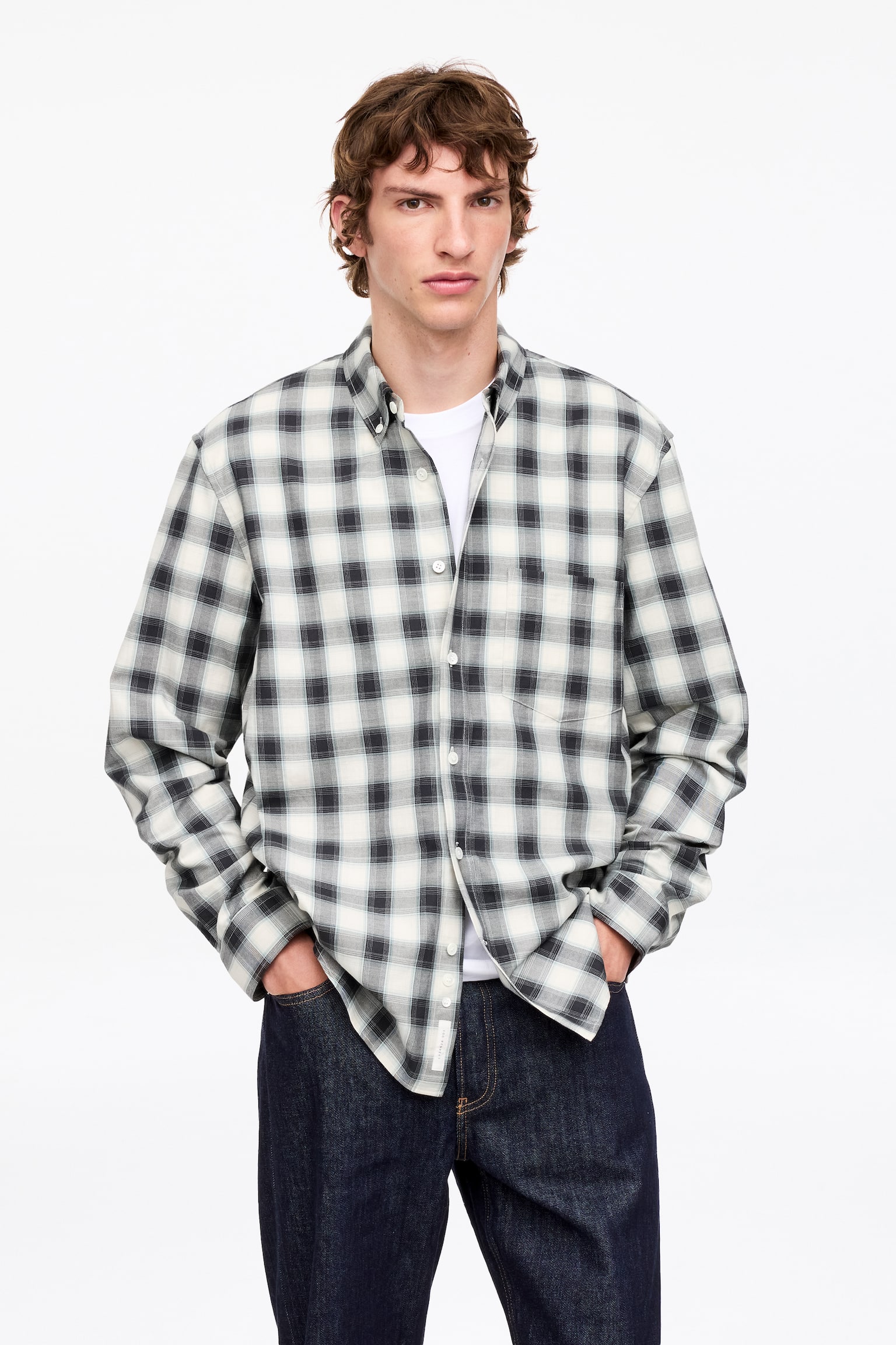 Chemise classique en sergé - Blanc cassé/Carreaux - 1