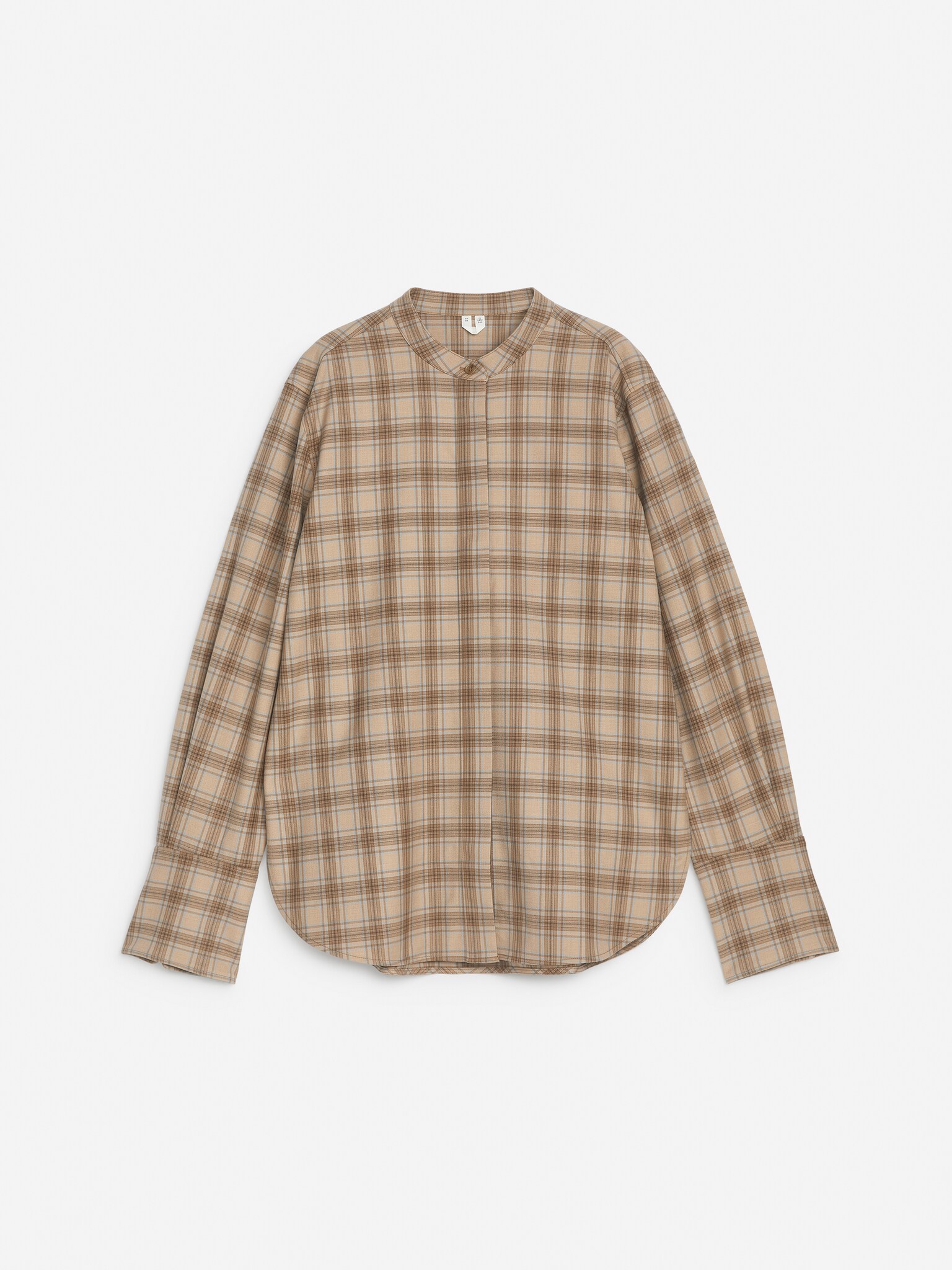 Skjorte med opretstående krave - Beige/ternet