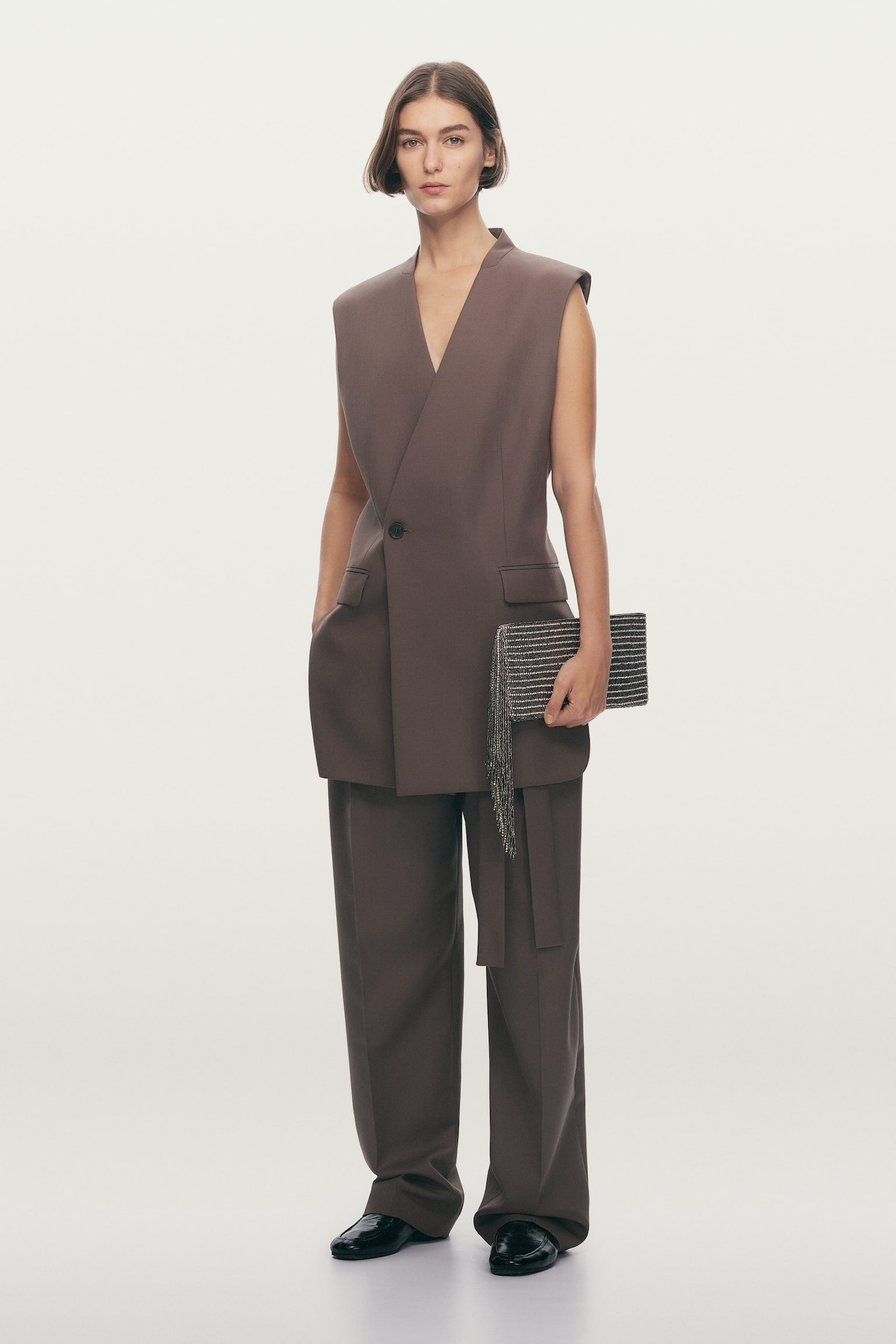 Habitvest i uldblend - Mørk gråbrun - 8